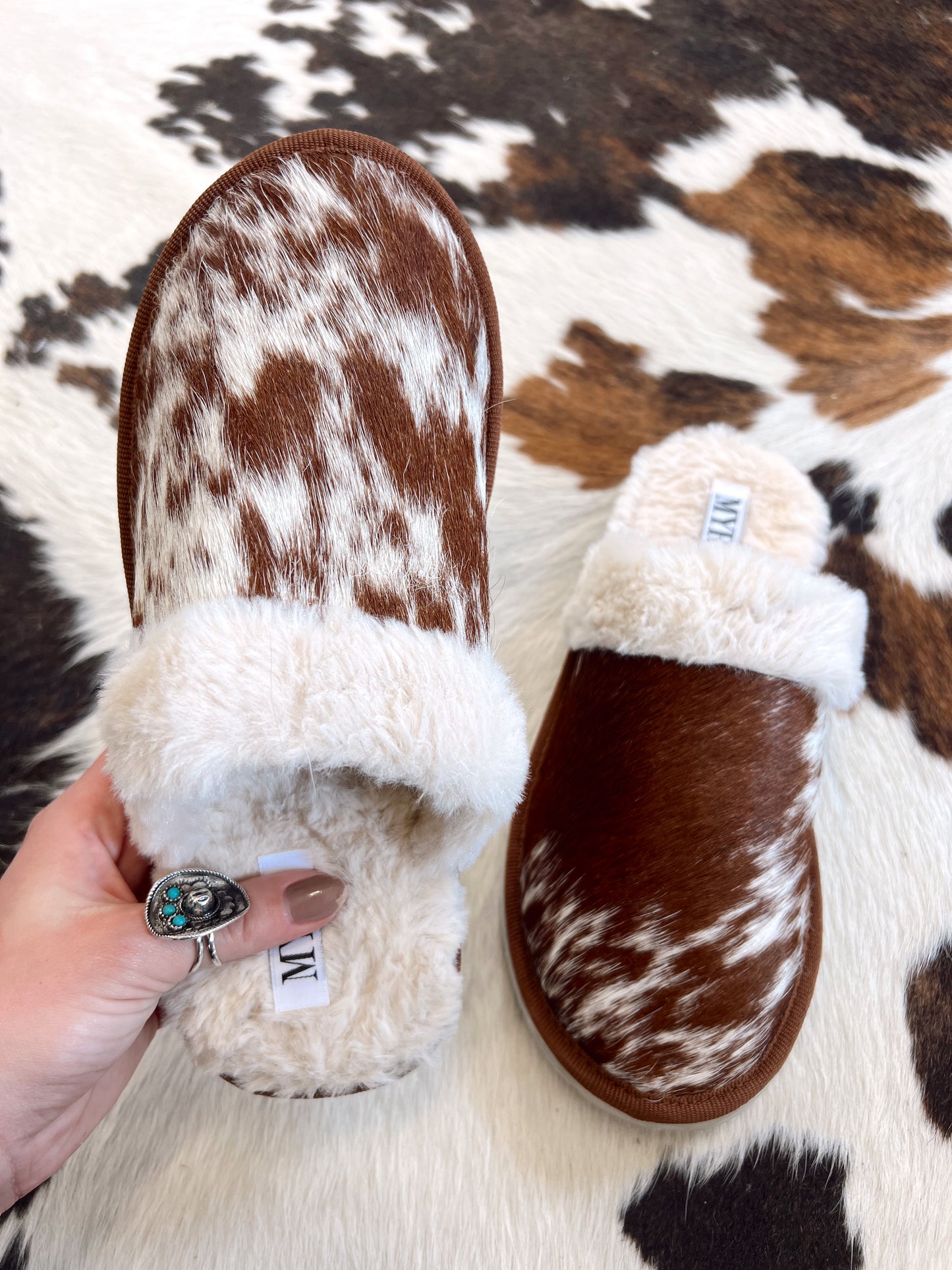 Brown Genuine Cowhide Slippers