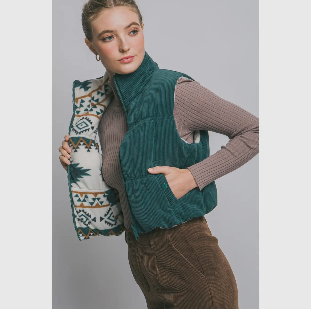 Reversible Aztec Vest - Green