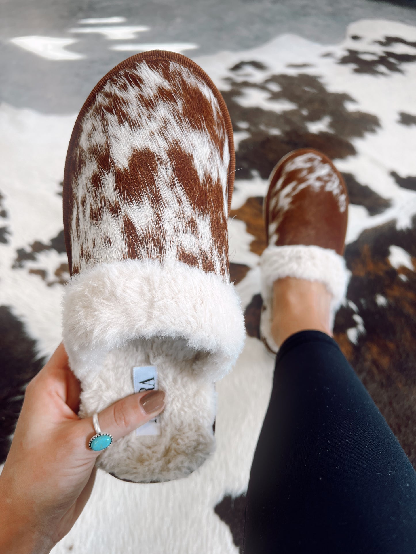 Brown Genuine Cowhide Slippers