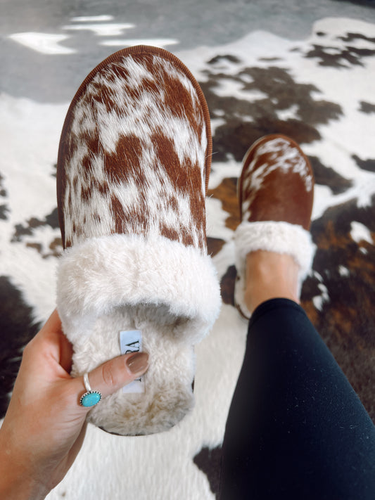 Brown Genuine Cowhide Slippers