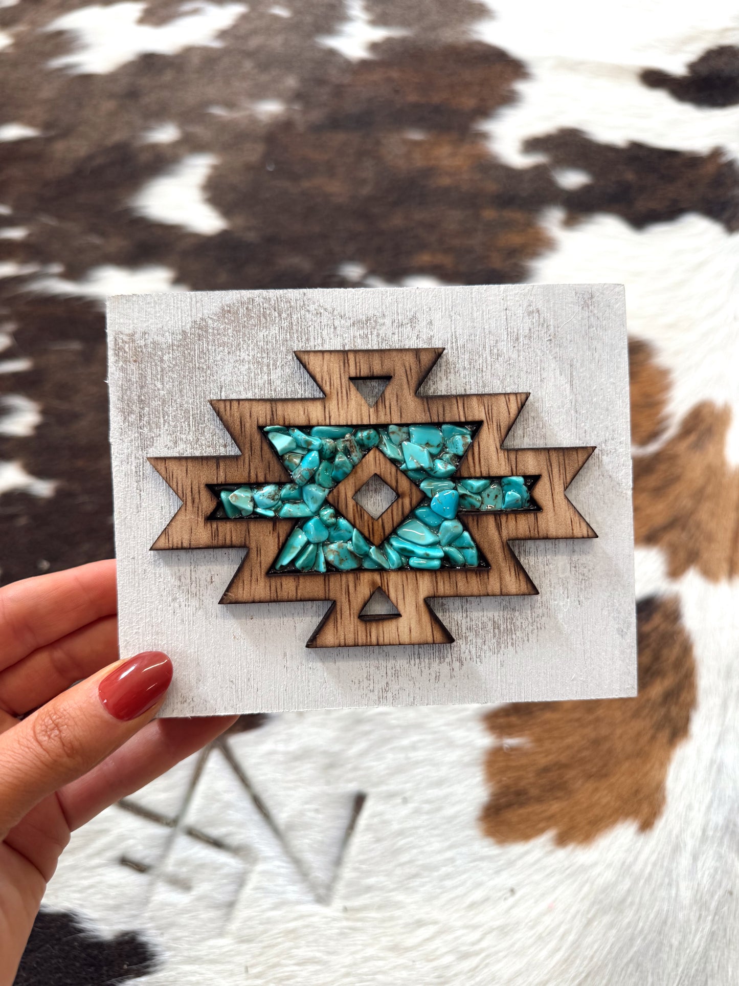 Mini Turquoise Aztec Sign - White