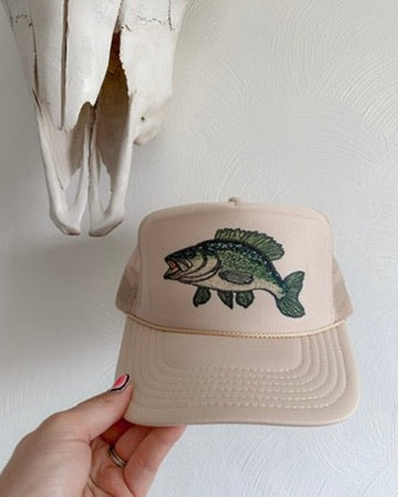 "BEDAZZLED" FISH CAP: SAND