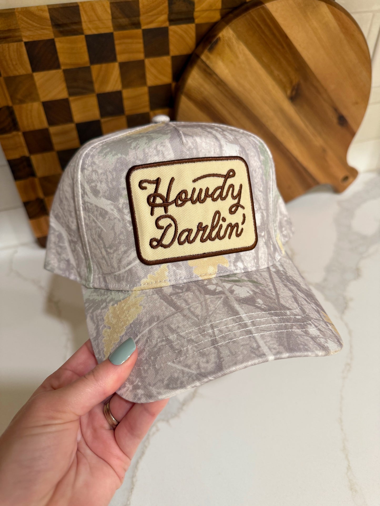 Vintage Camo Howdy Darlin Trucker Hat
