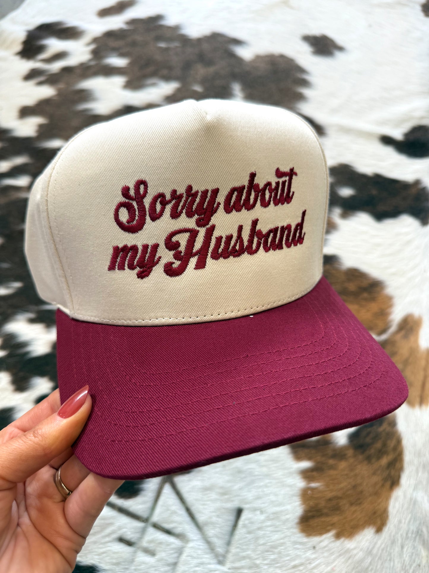 Sorry About My Husband Embroidered Trucker Hat