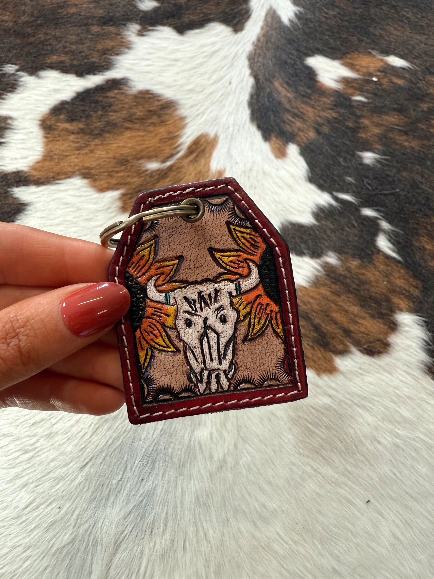 Bison Skull Sunflower Keychain