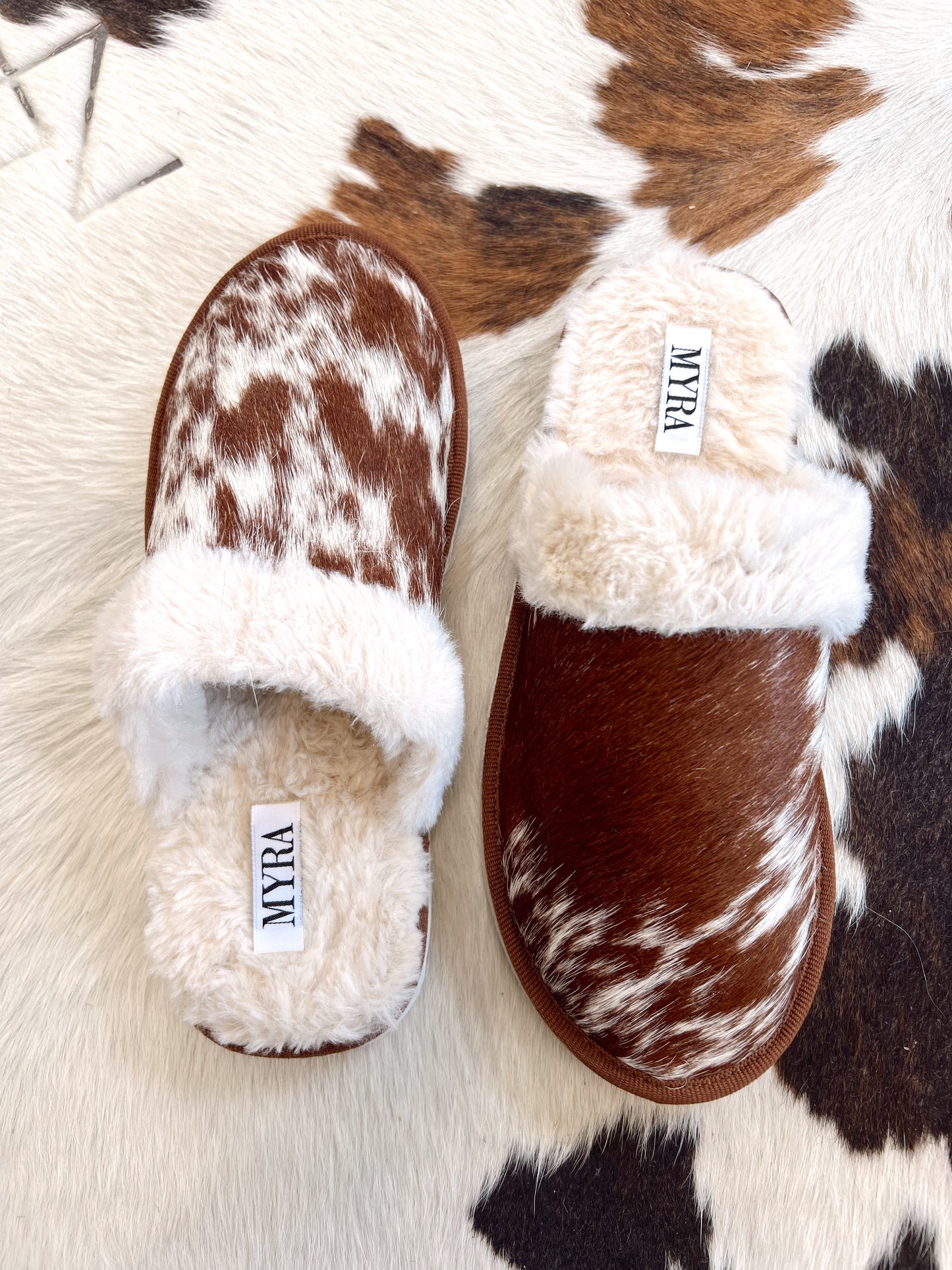 Brown Genuine Cowhide Slippers