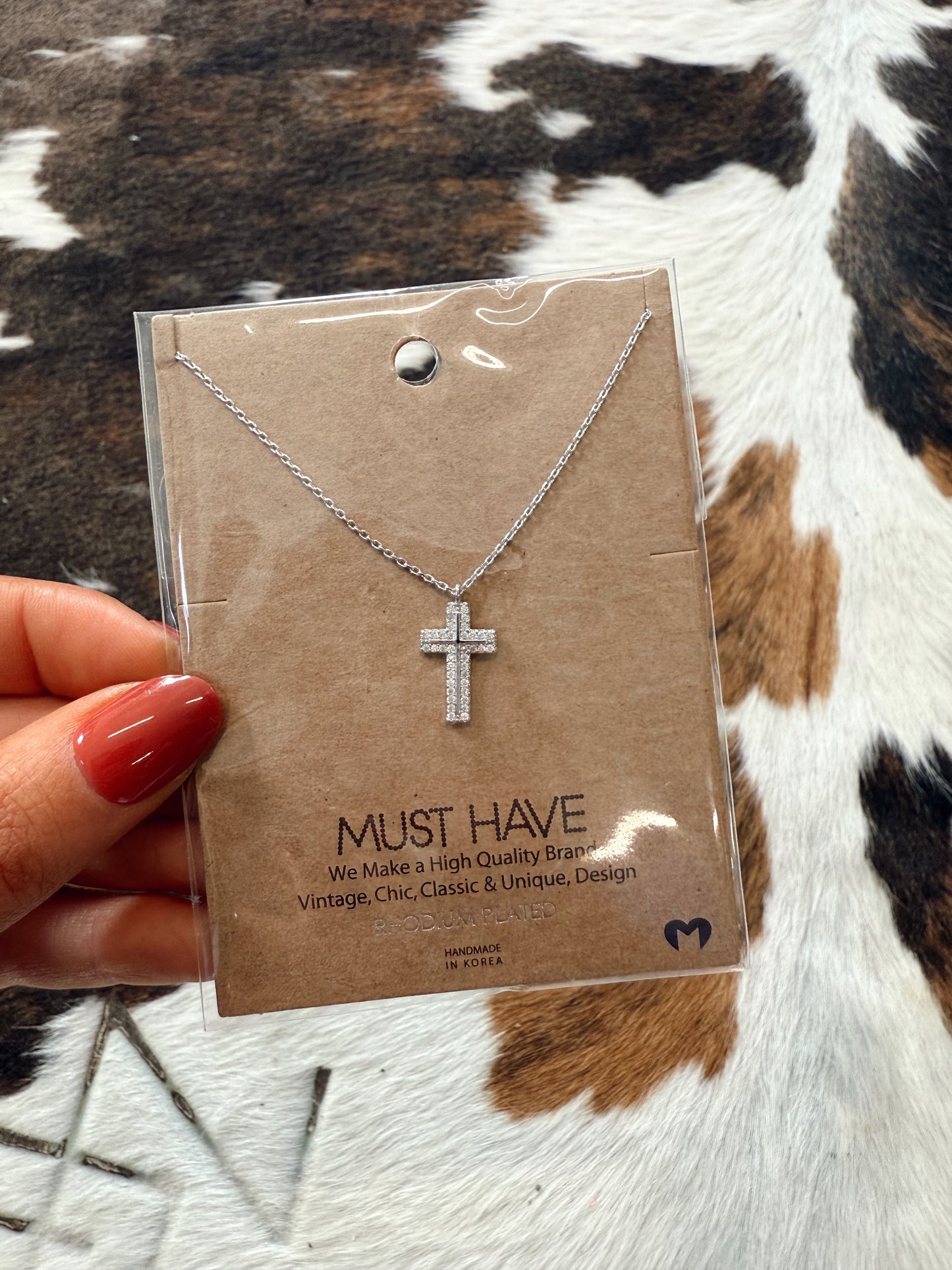 Rhinestone Silver Cross Necklace