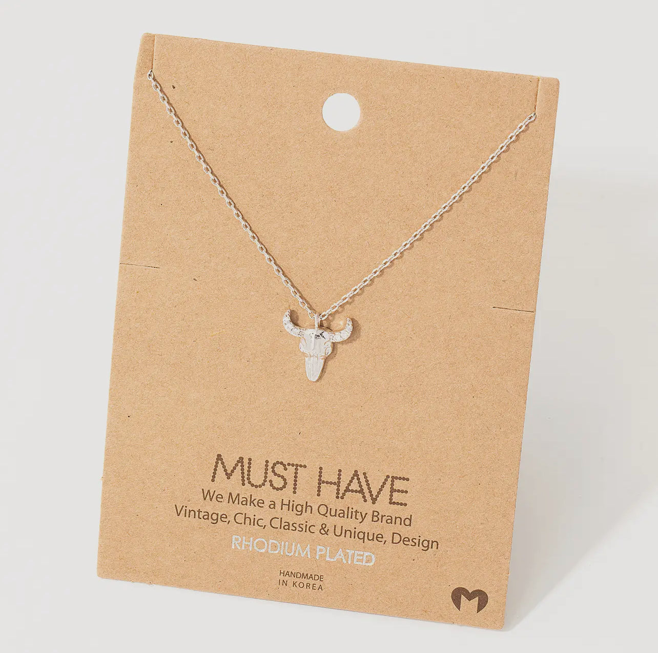 Buffalo Skull Necklace - Silver