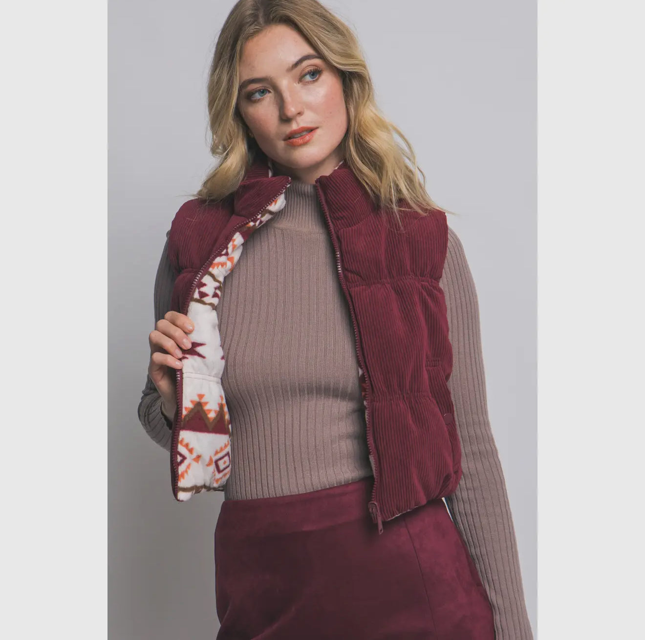 Reversible Aztec Vest - Burgundy