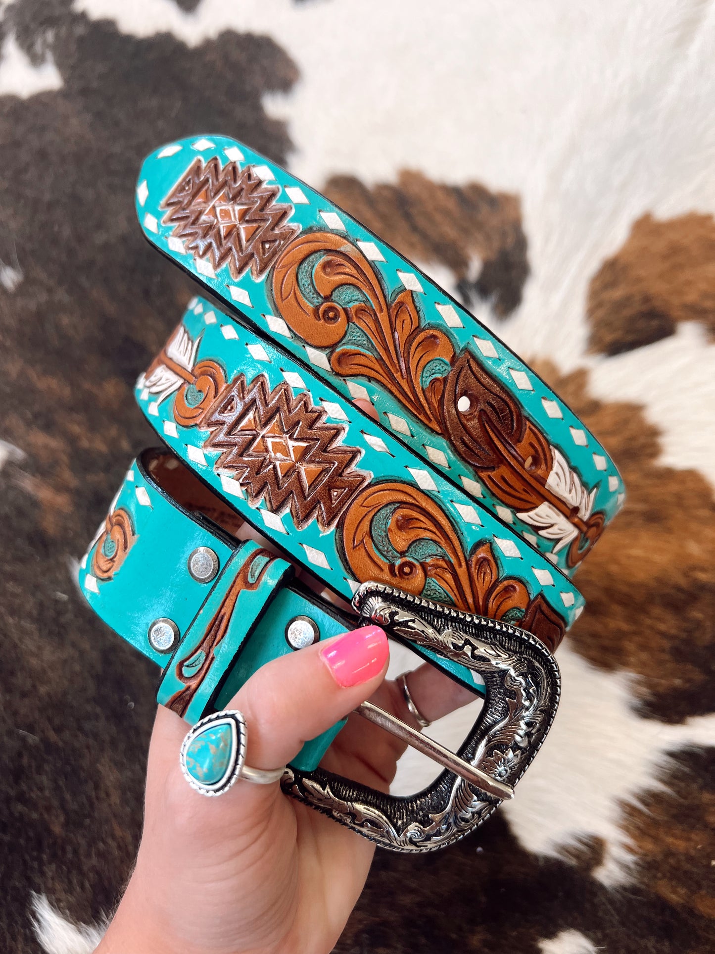 Turquoise Tooled Leather Belt