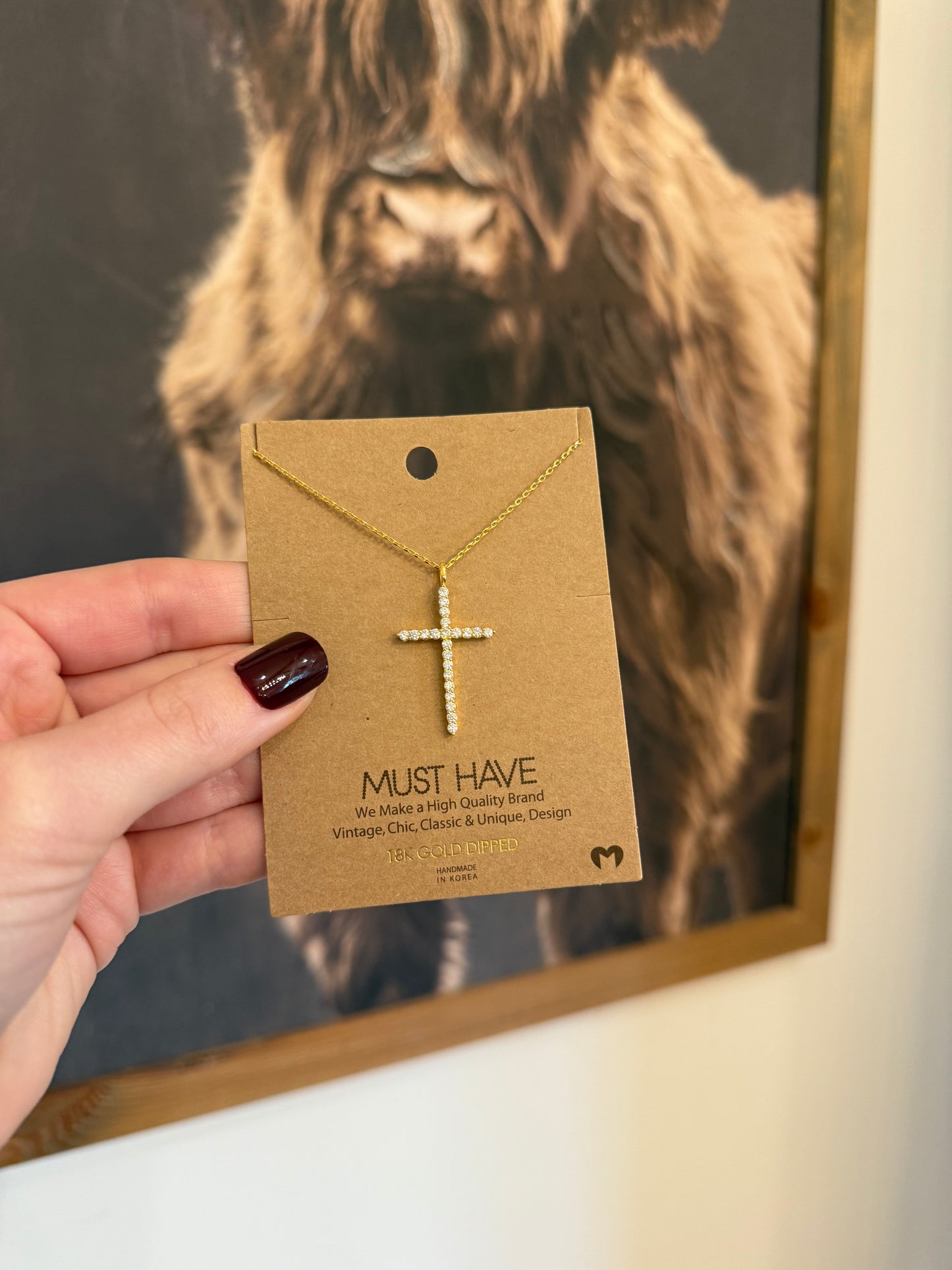 Gold Rhinestone Cross Necklace