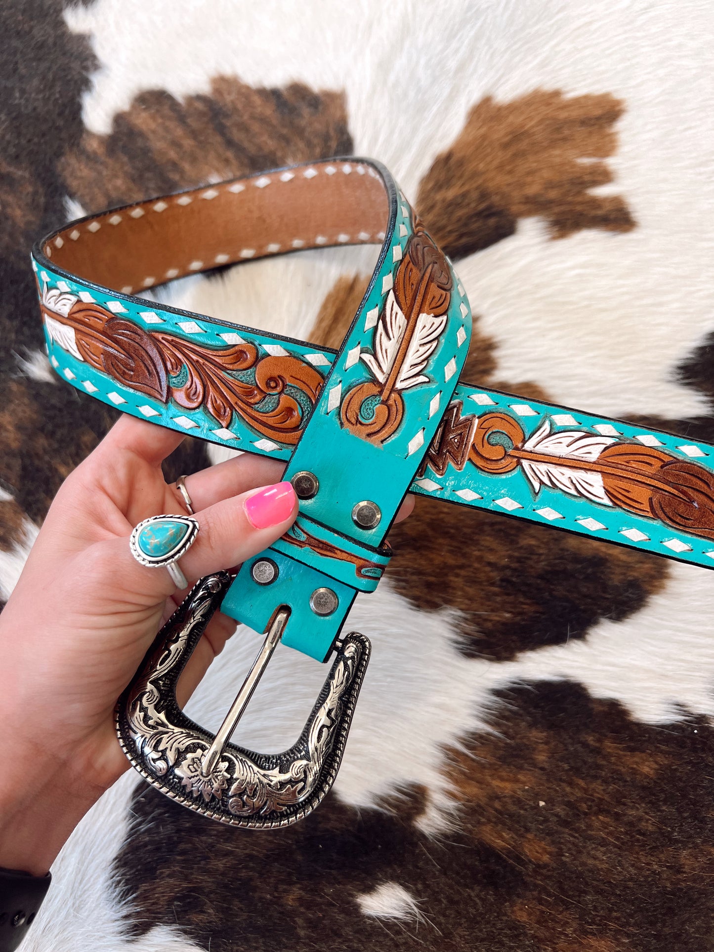 Turquoise Tooled Leather Belt