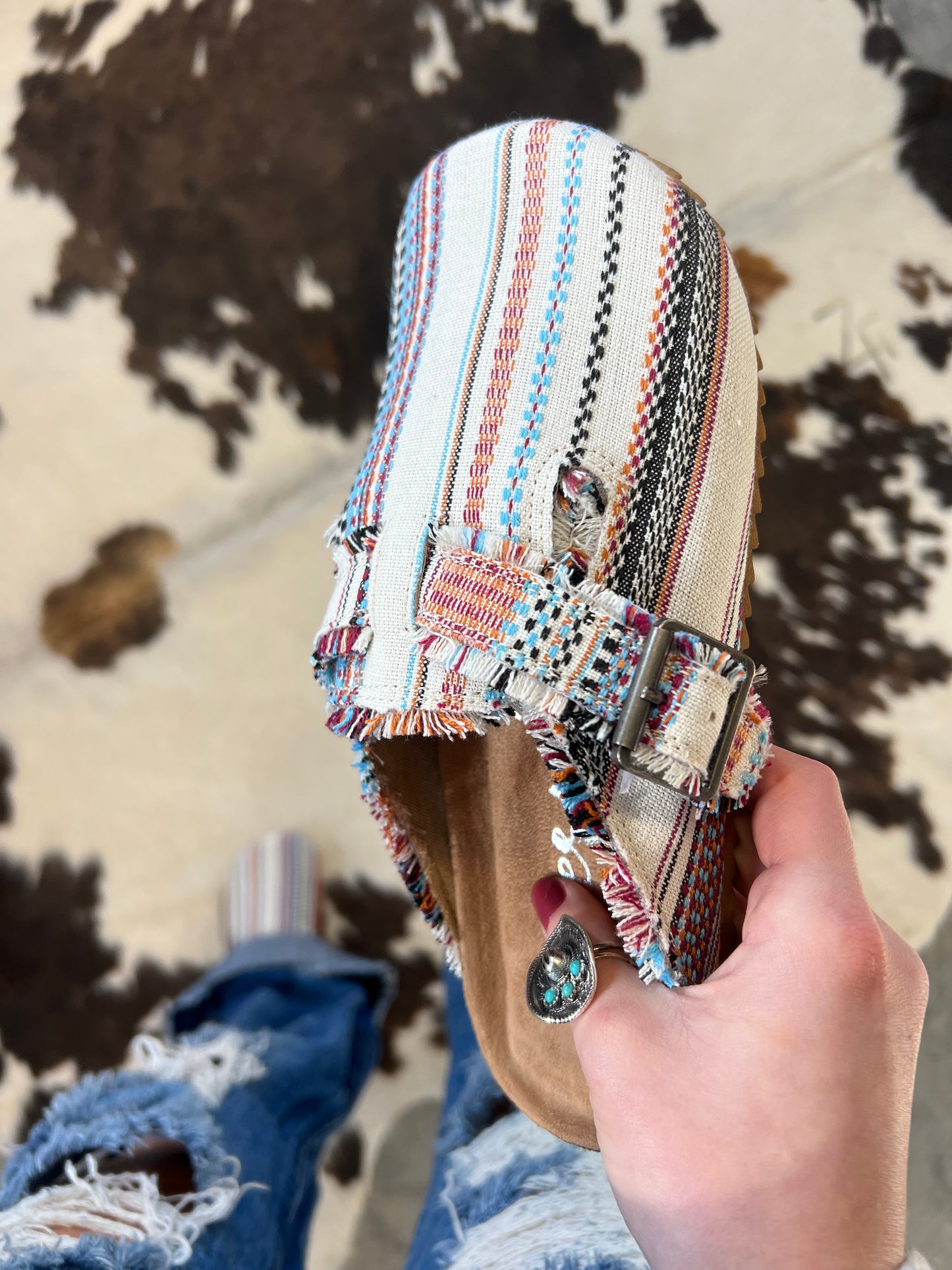 Picnic Cream Multi Slide On Shoe