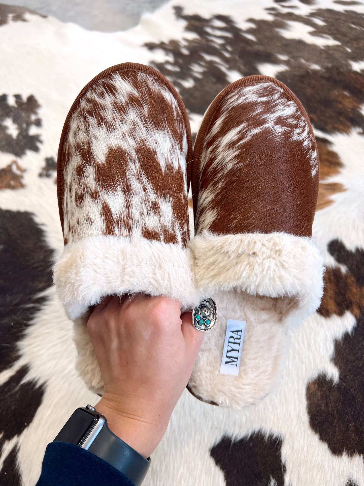 Brown Genuine Cowhide Slippers