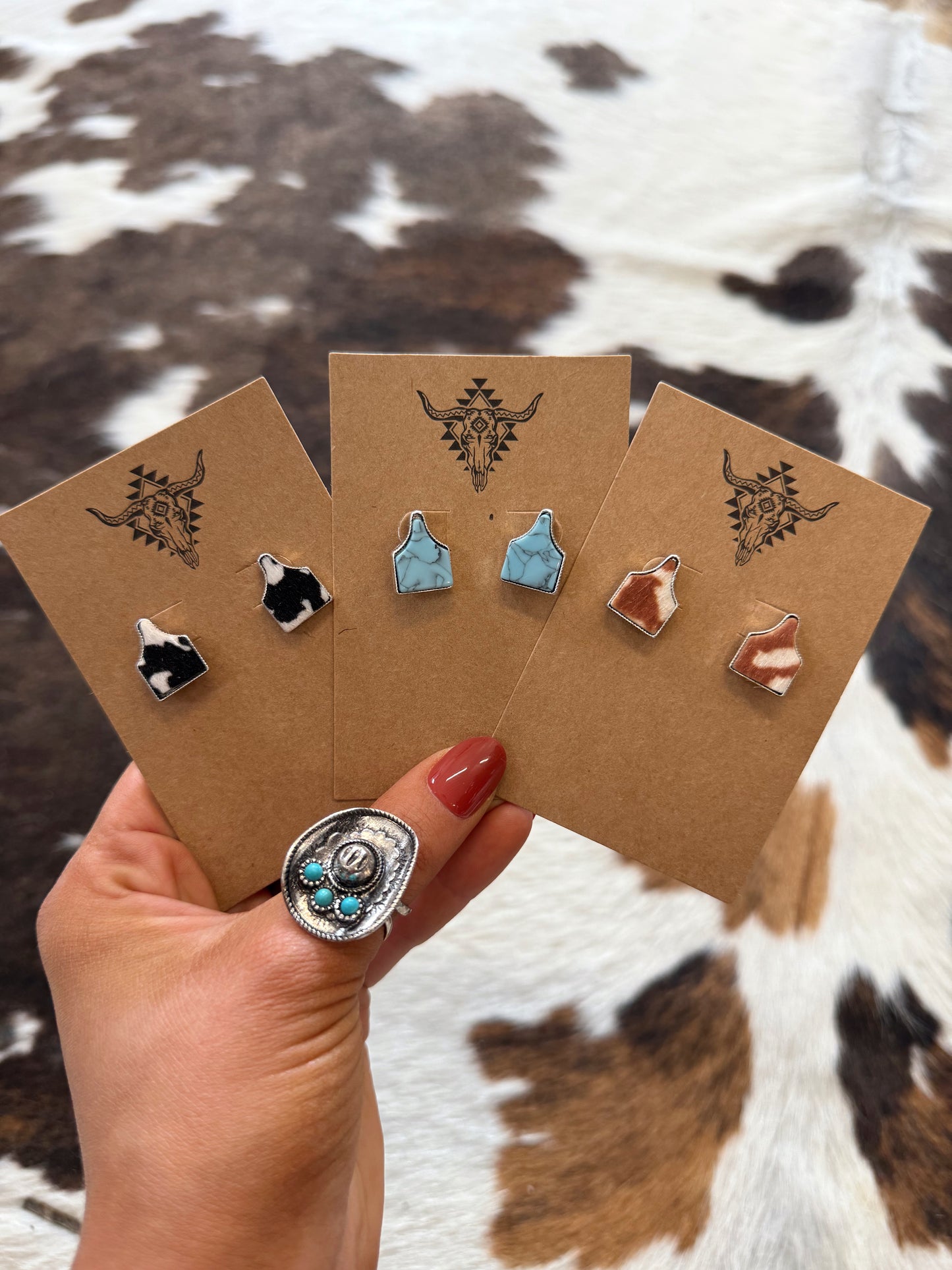 Cow Ear Tag Stud Earrings