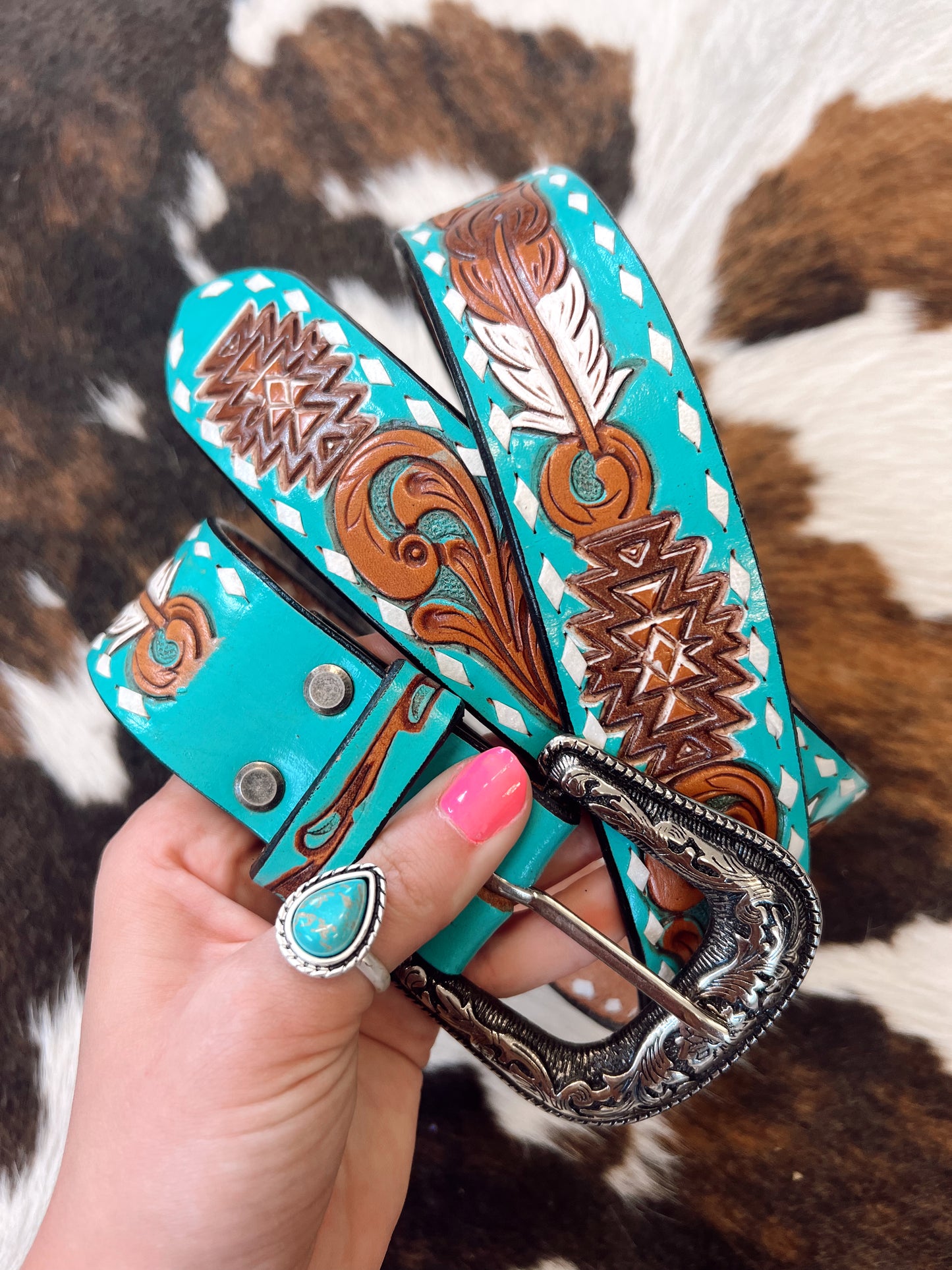 Turquoise Tooled Leather Belt
