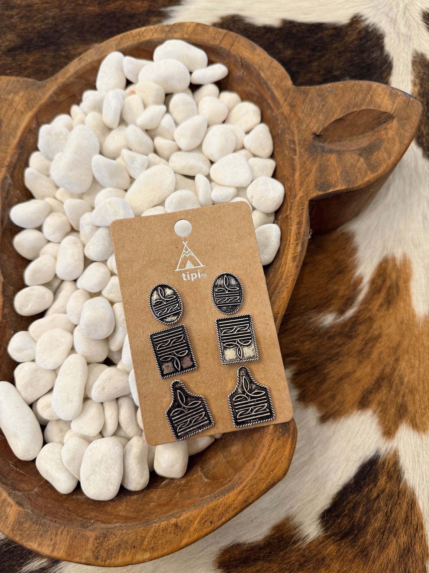 Western Boot Stitch Stud Set (Set of 3 Earrings)