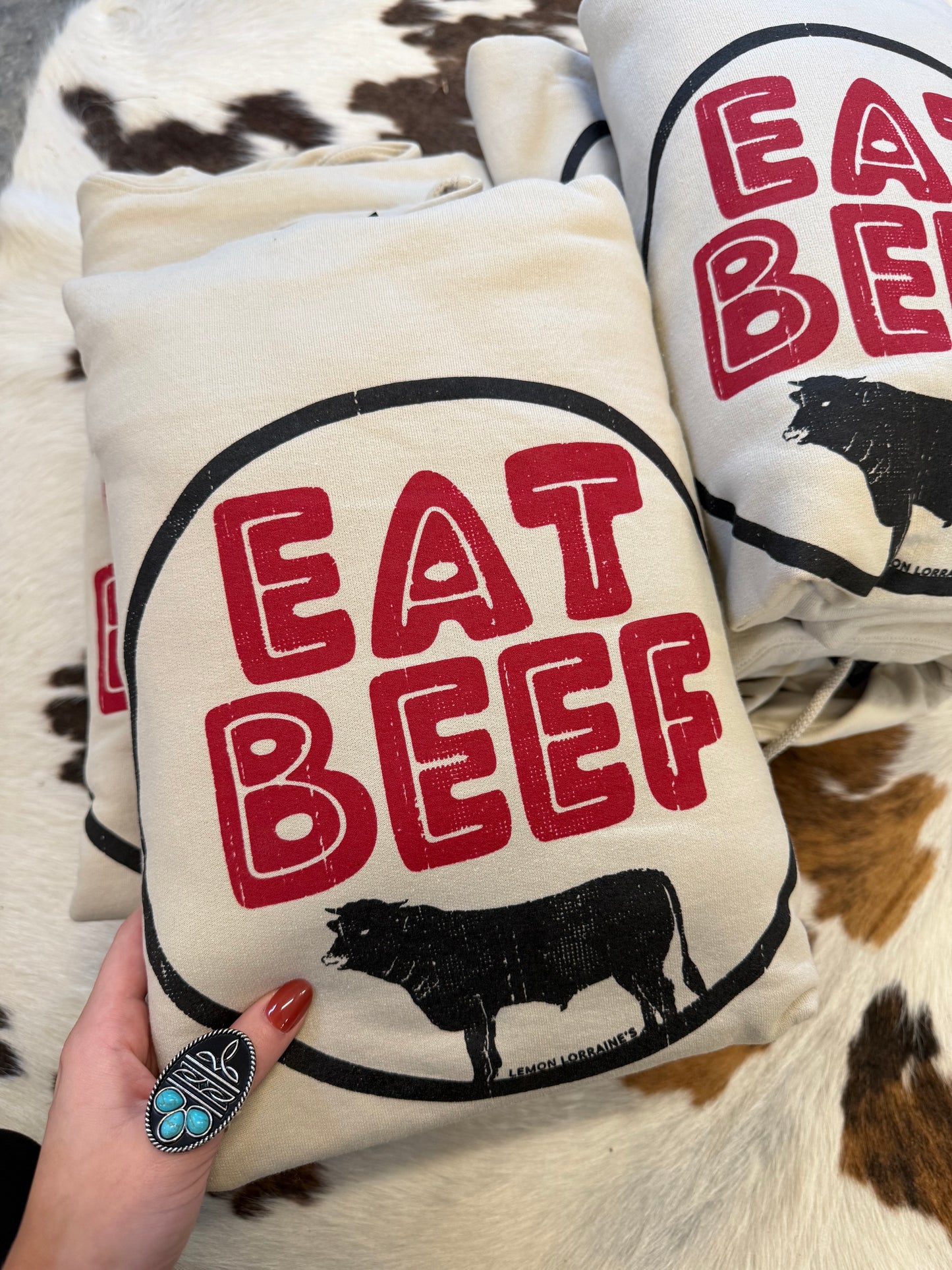 Eat Beef Hoodie (Cream) - XL left
