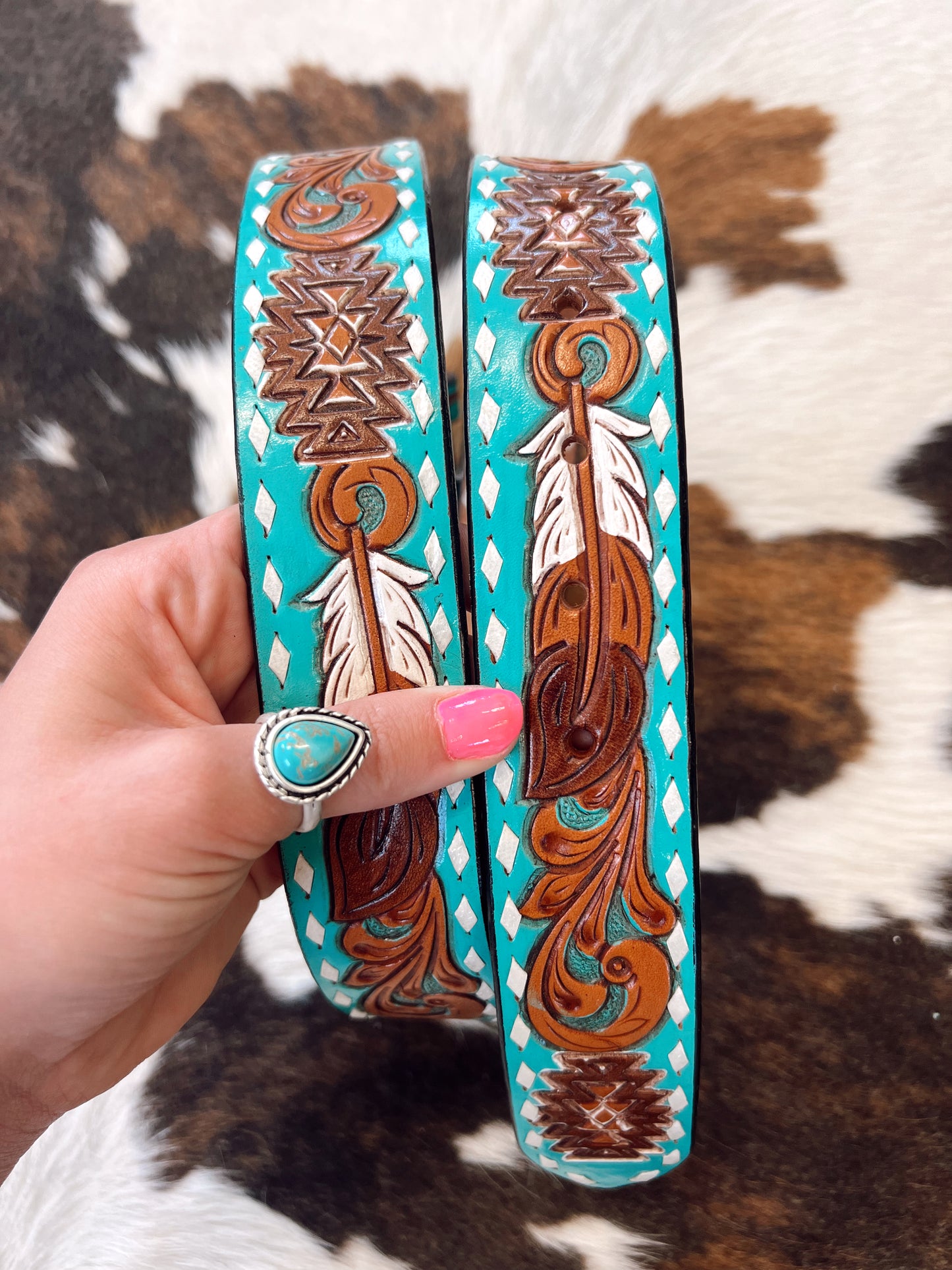 Turquoise Tooled Leather Belt