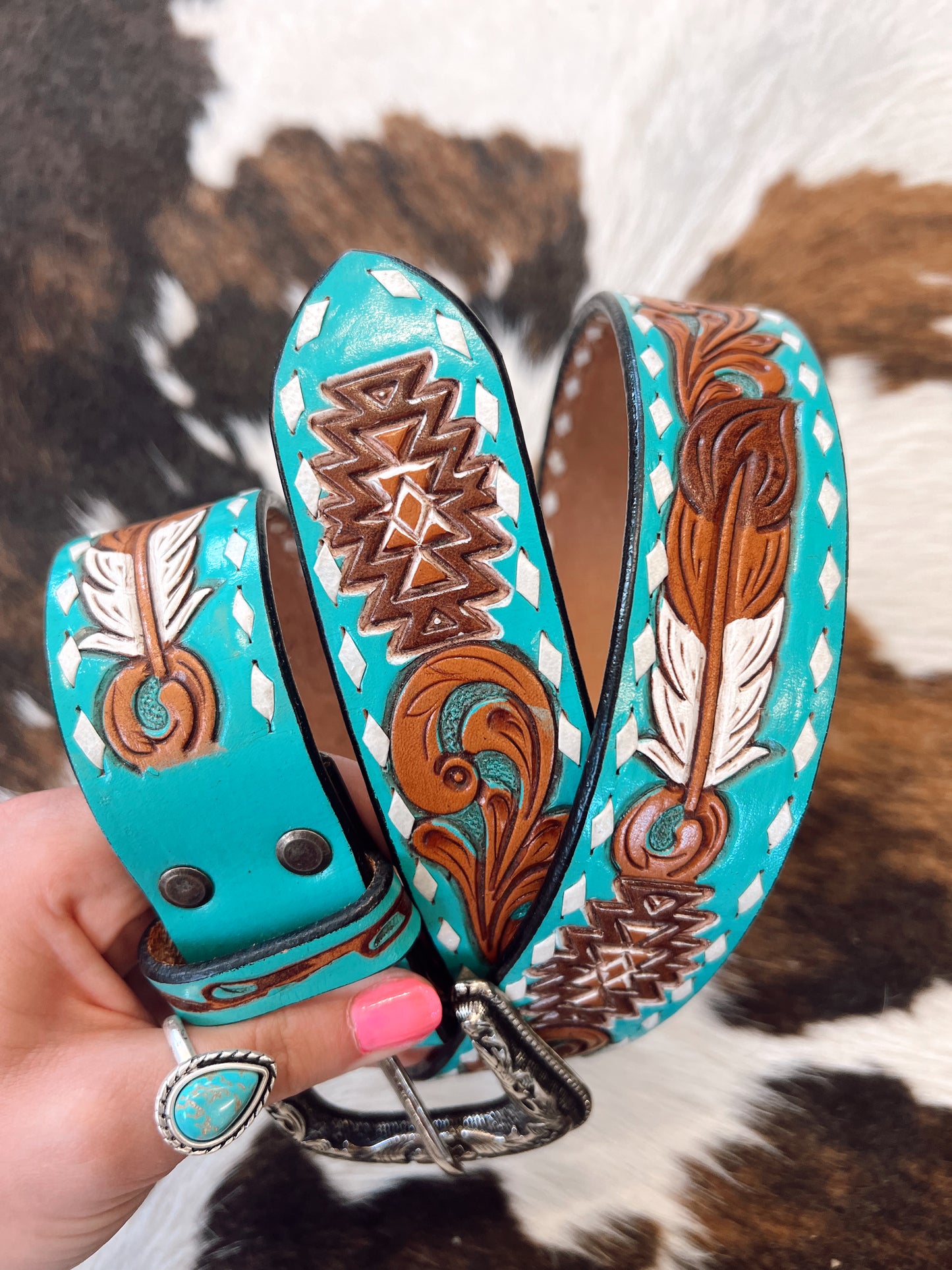 Turquoise Tooled Leather Belt