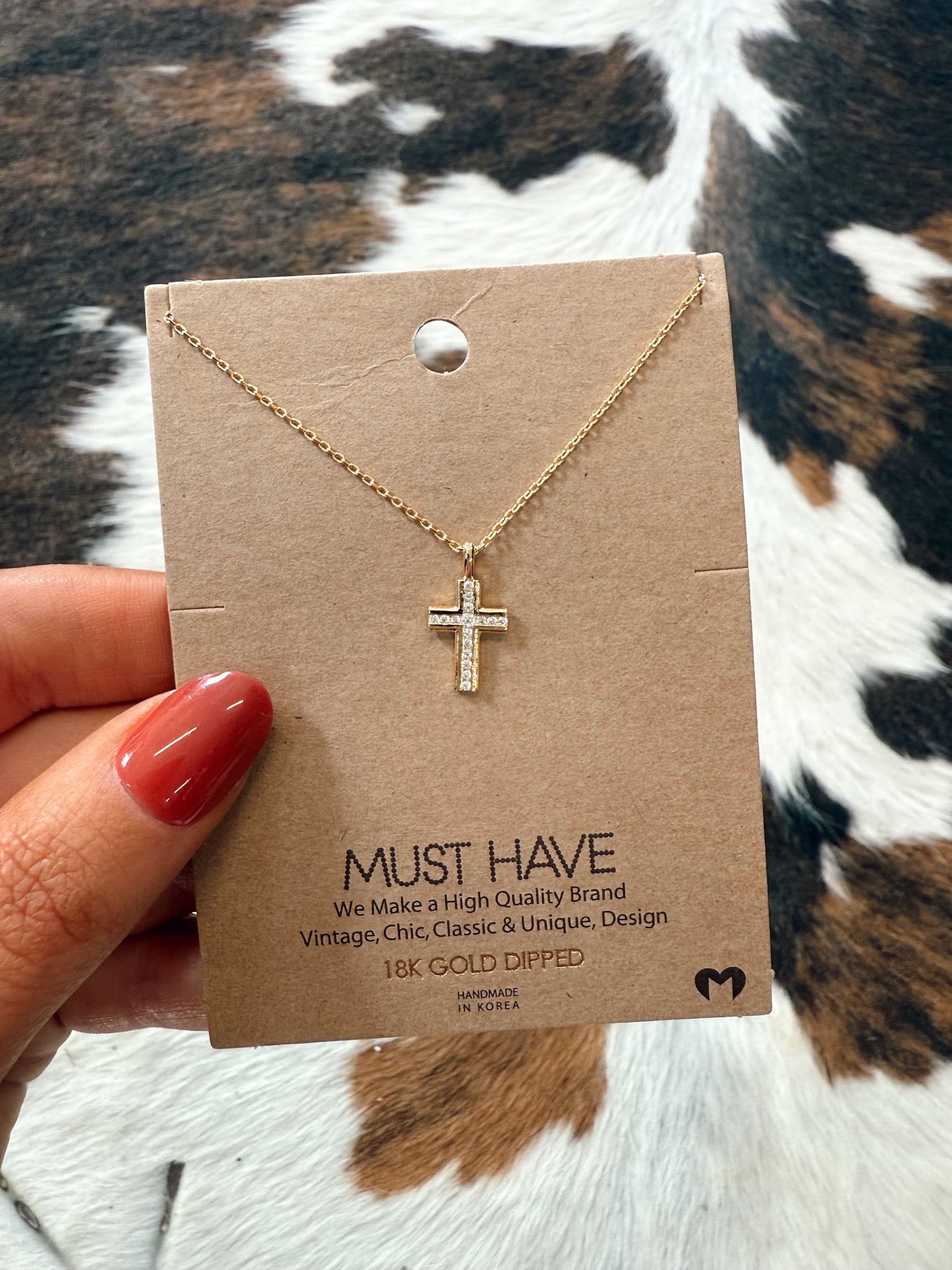 Rhinestone Gold Cross Necklace