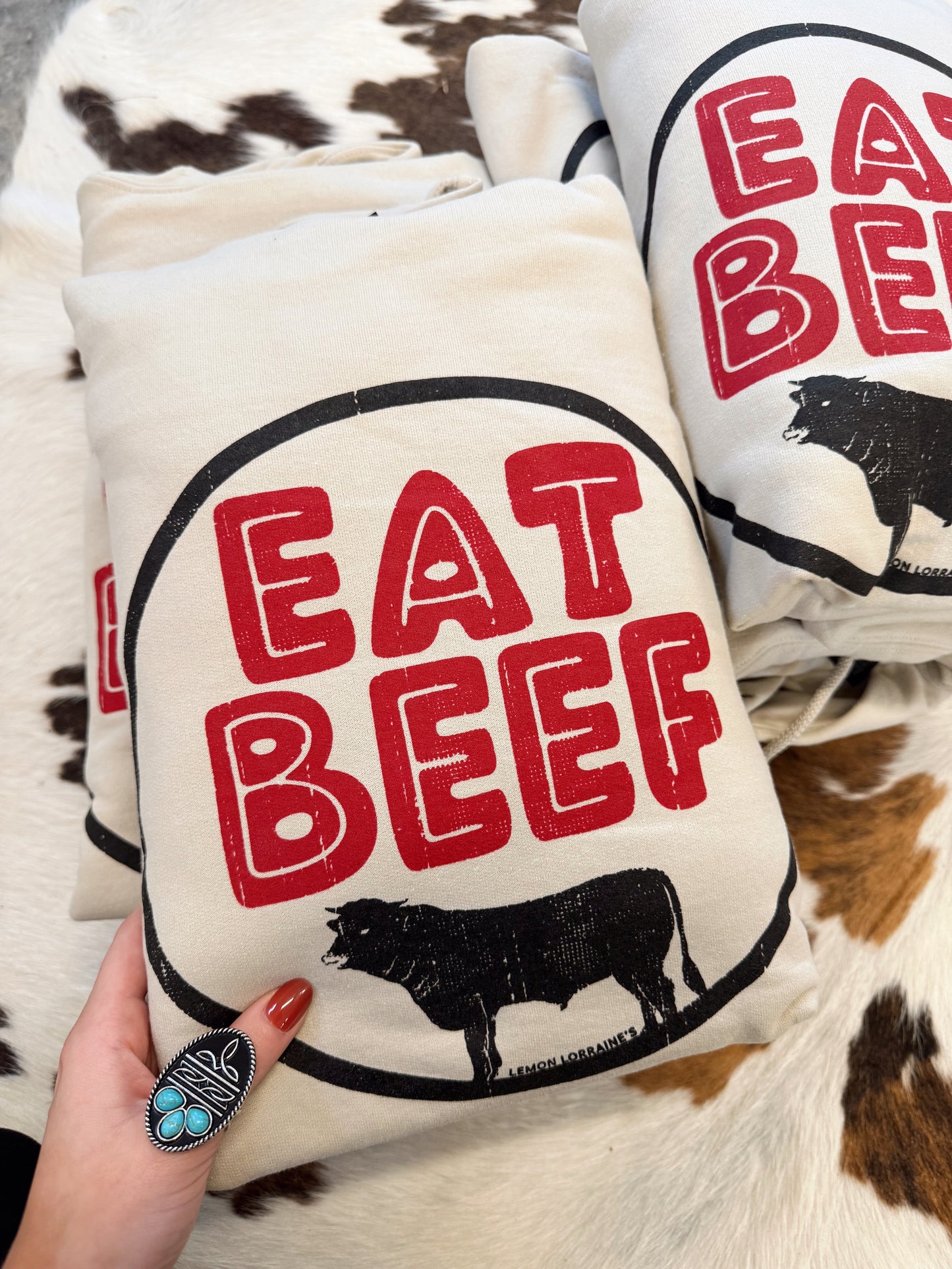 Eat Beef Hoodie (Cream) - XL left
