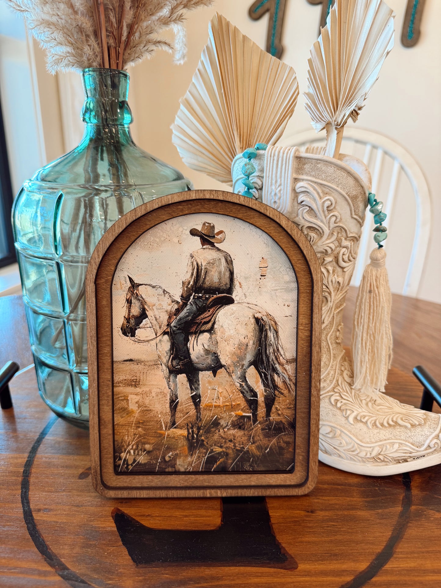 Arch White Horse Cowboy Framed Art