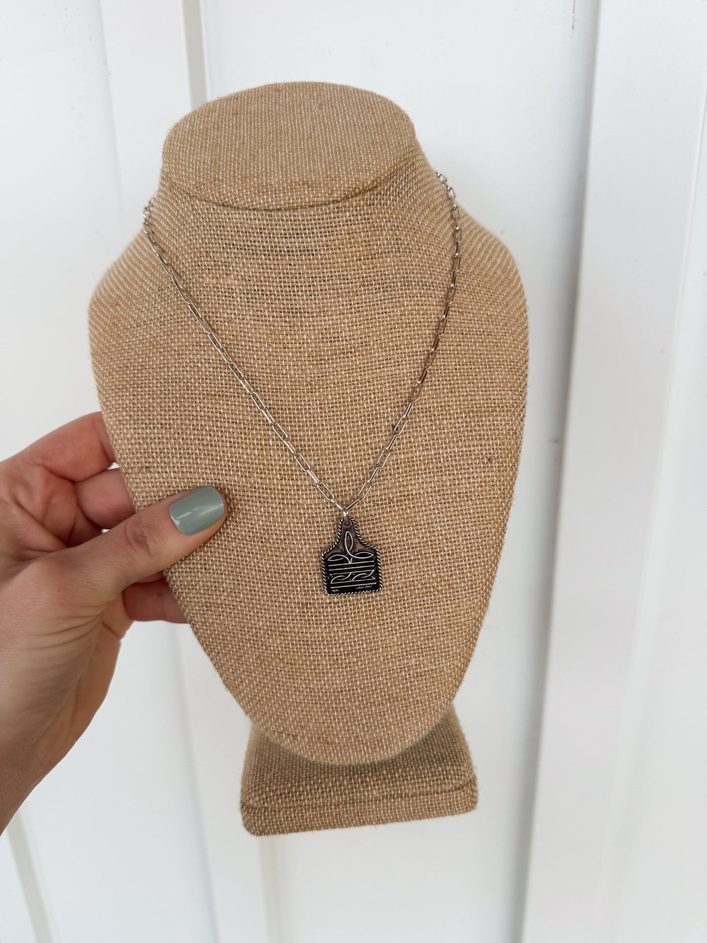 Boot Stitch Ear Tag Necklace
