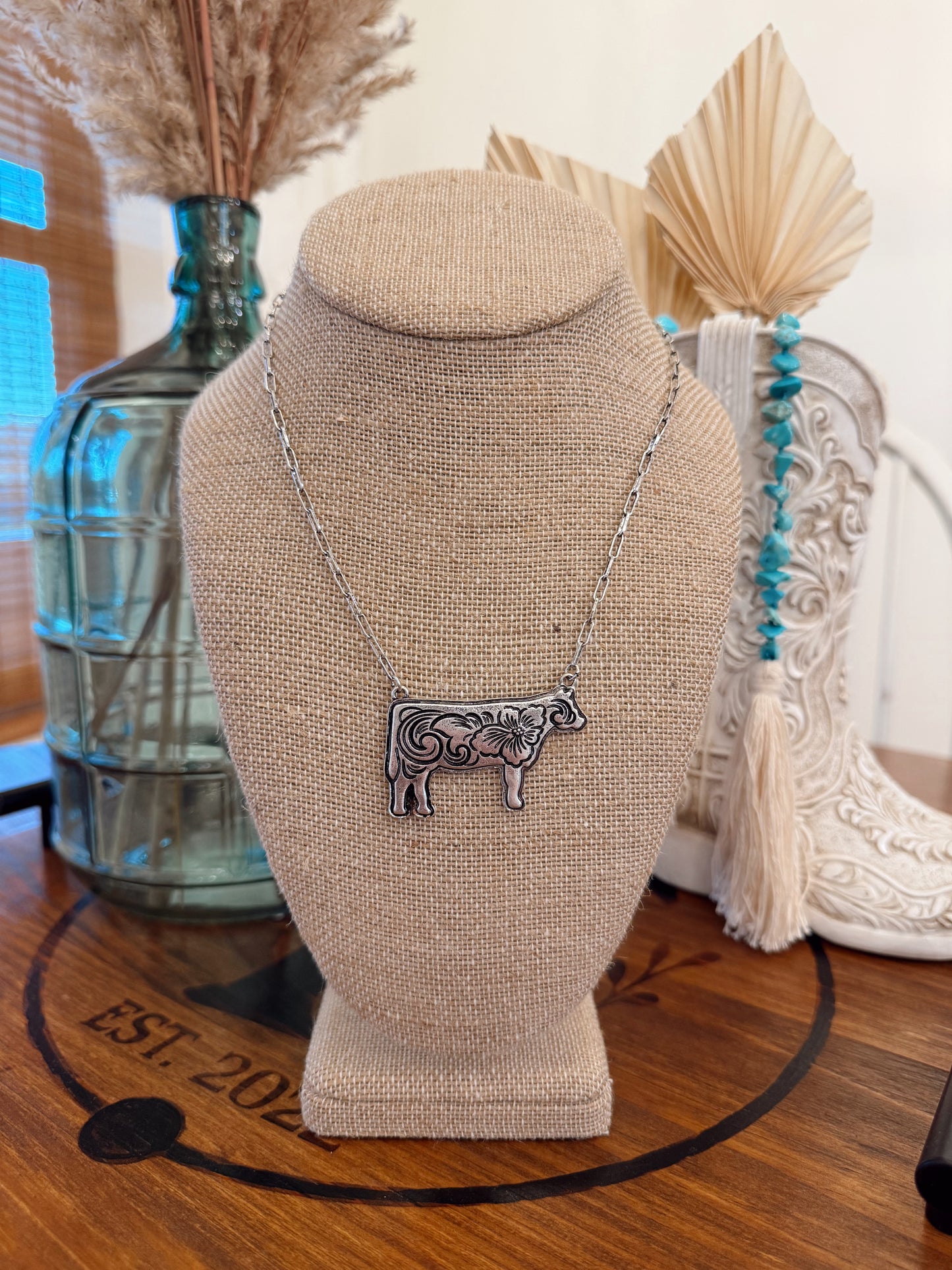 Silver Cow Necklace