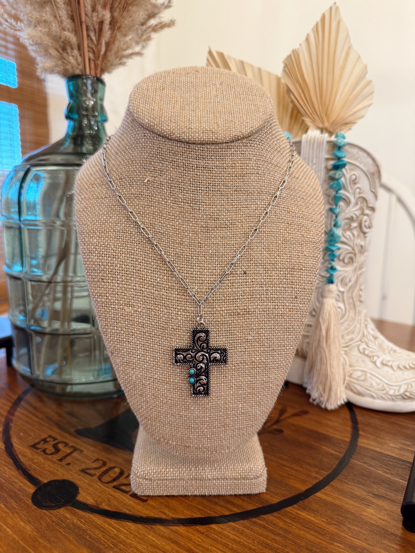 Western Turquoise Cross Necklace