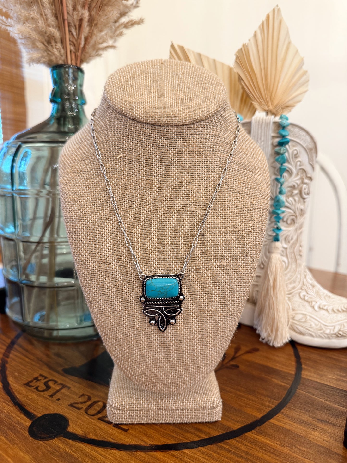 Charlotte Turquoise Boot Stitch Necklace