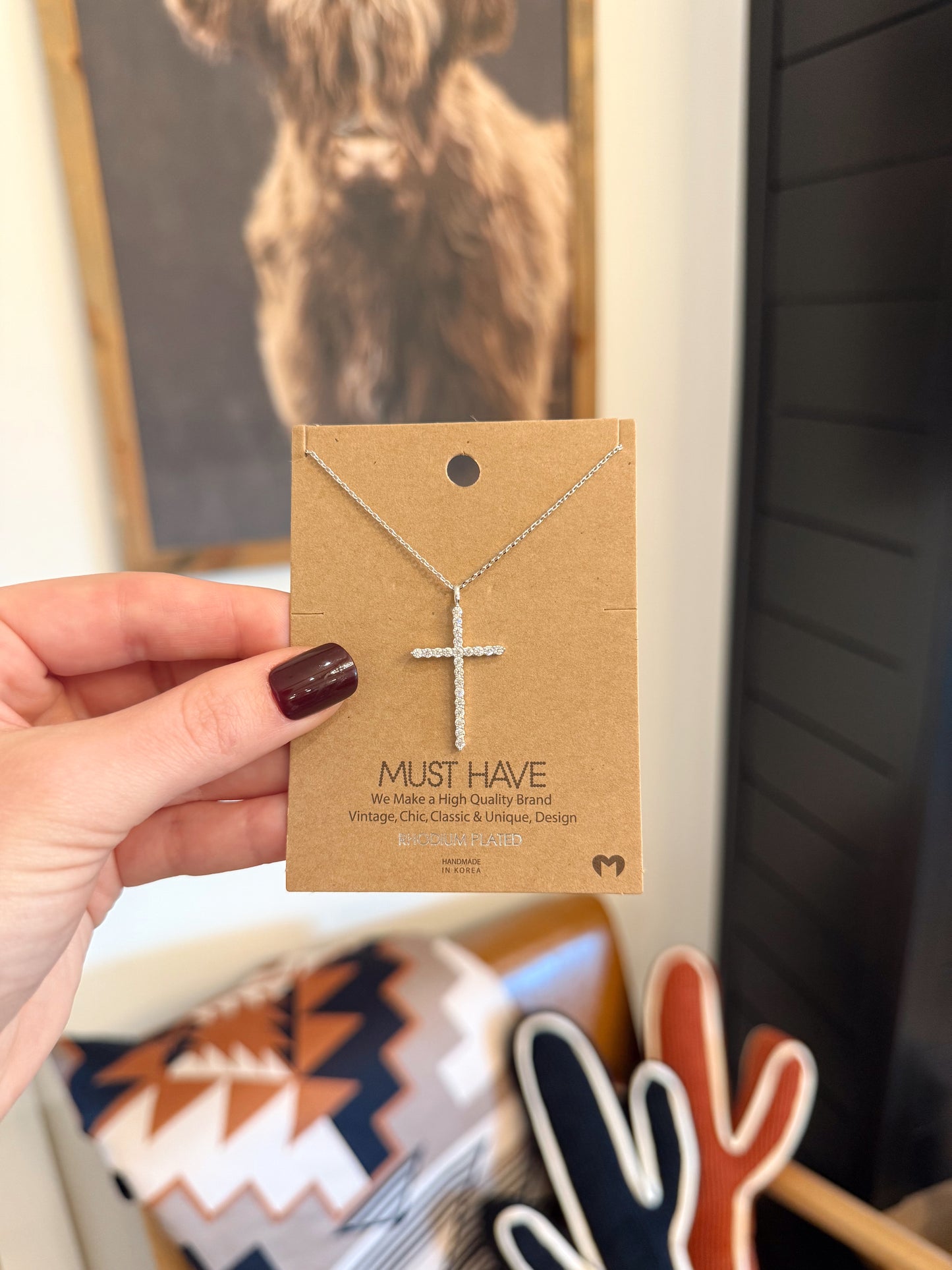 Silver Rhinestone Cross Necklace