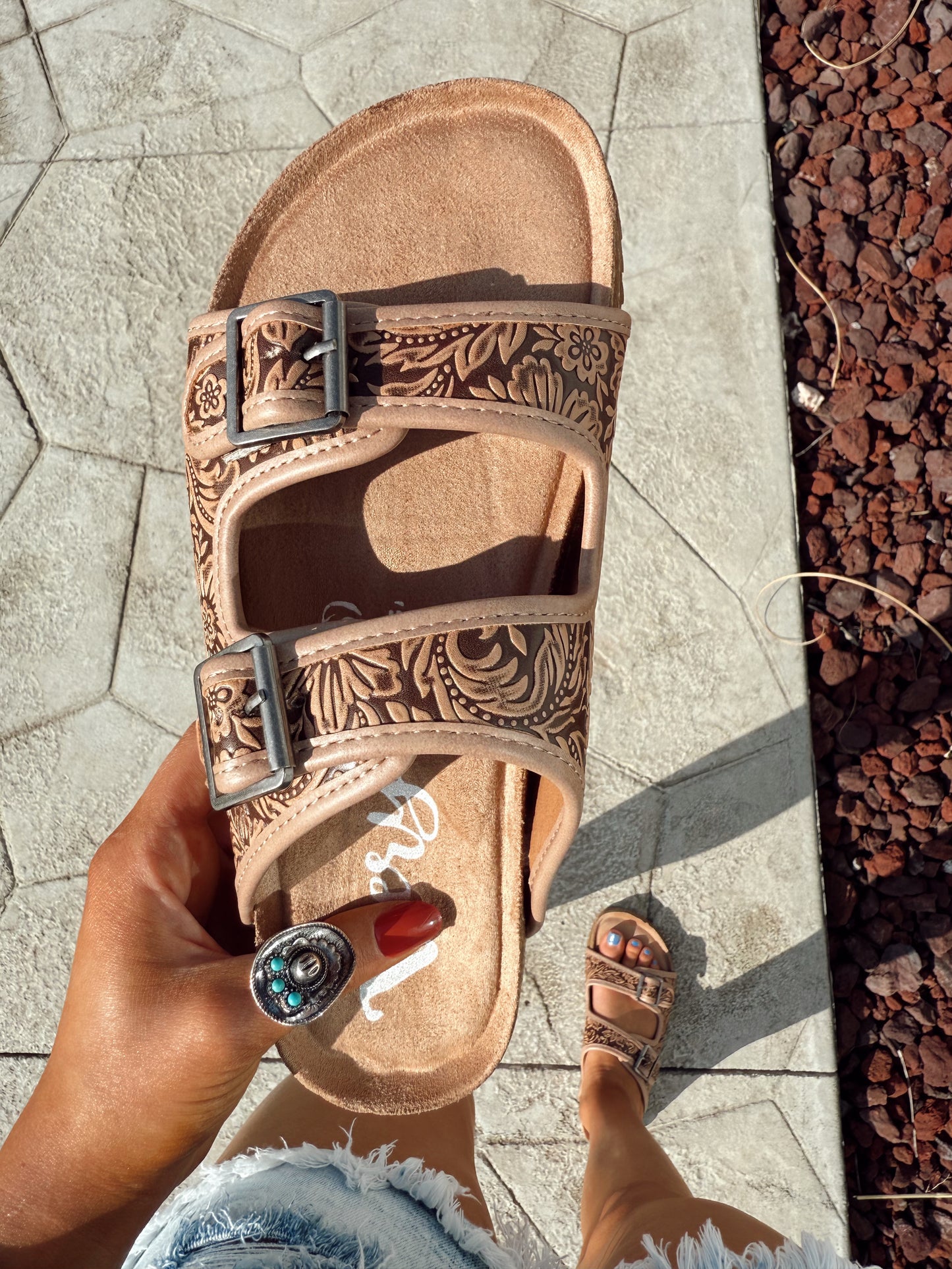 Berry Leather Sandals (SIZE UP - Read Description)