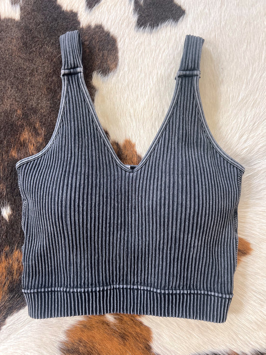Hailey Padded Crop Tank - Ash Black