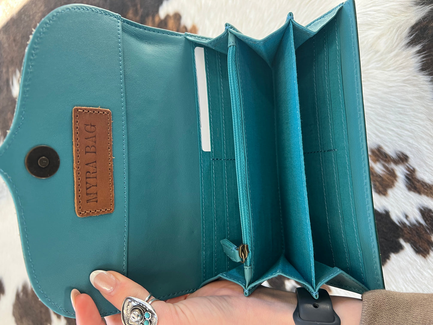 Flower Crest Turquoise Tooled Wallet