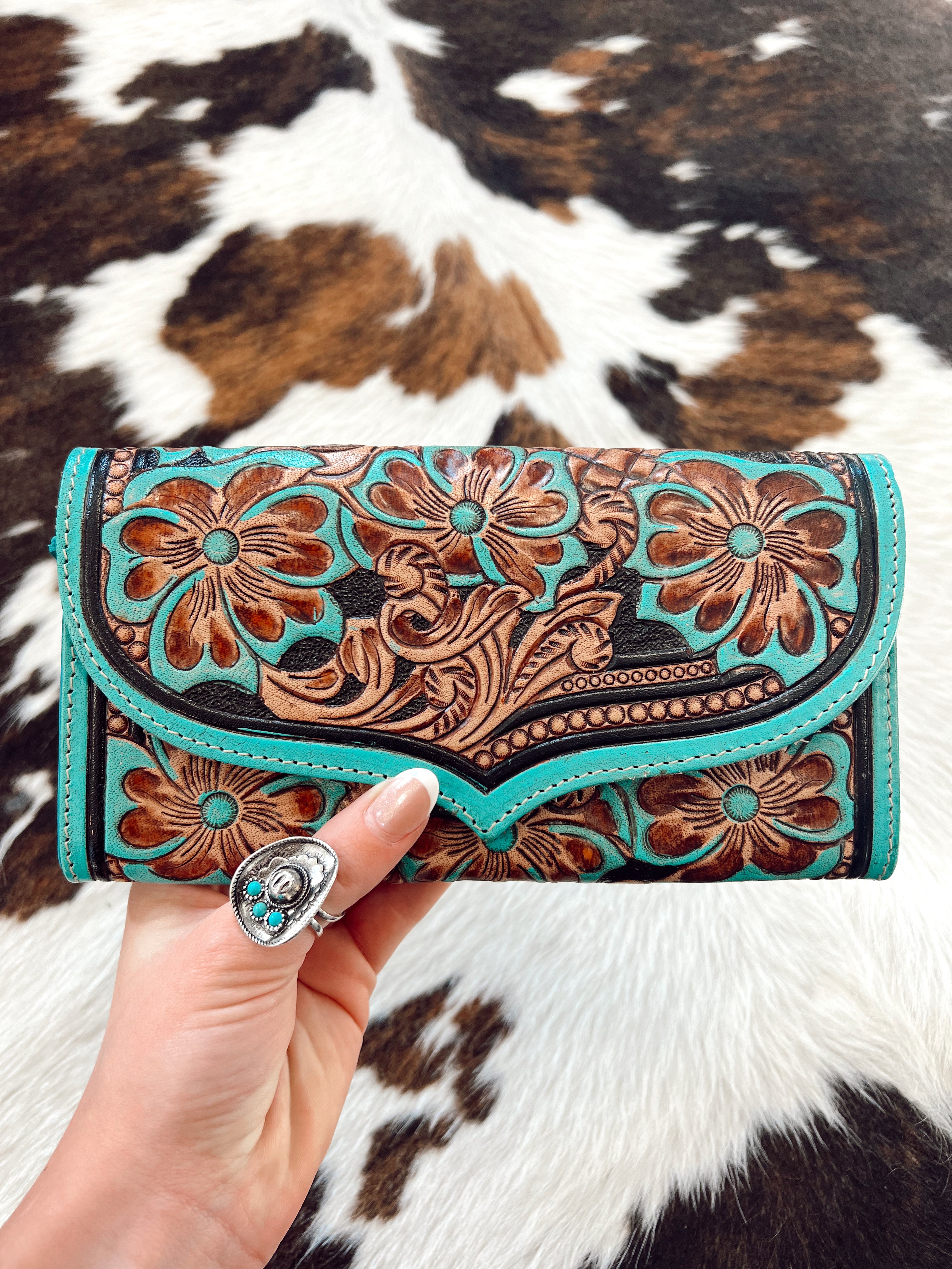 Turquoise Tooled Leather Wallet