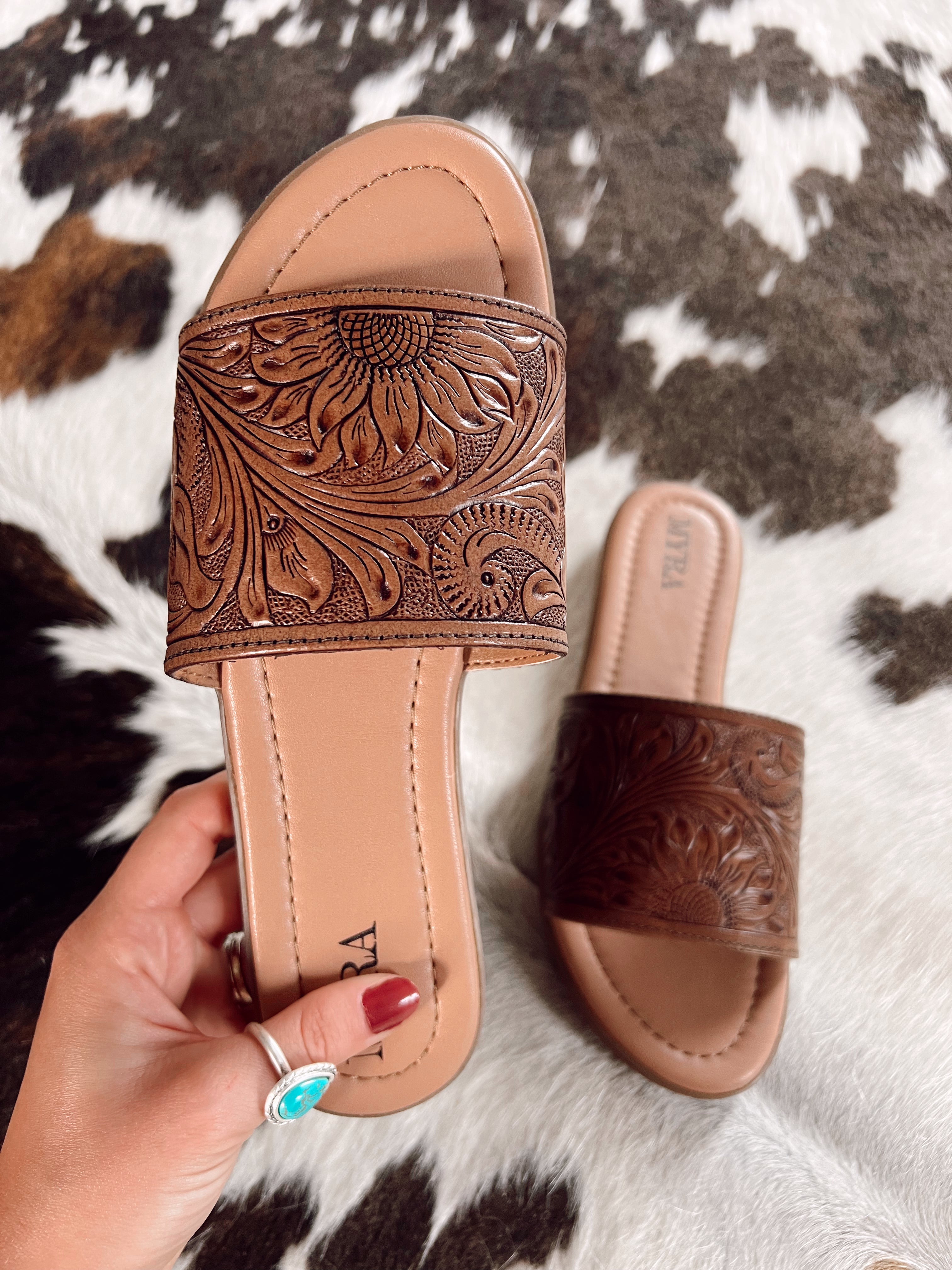 Tooled 2025 leather slides