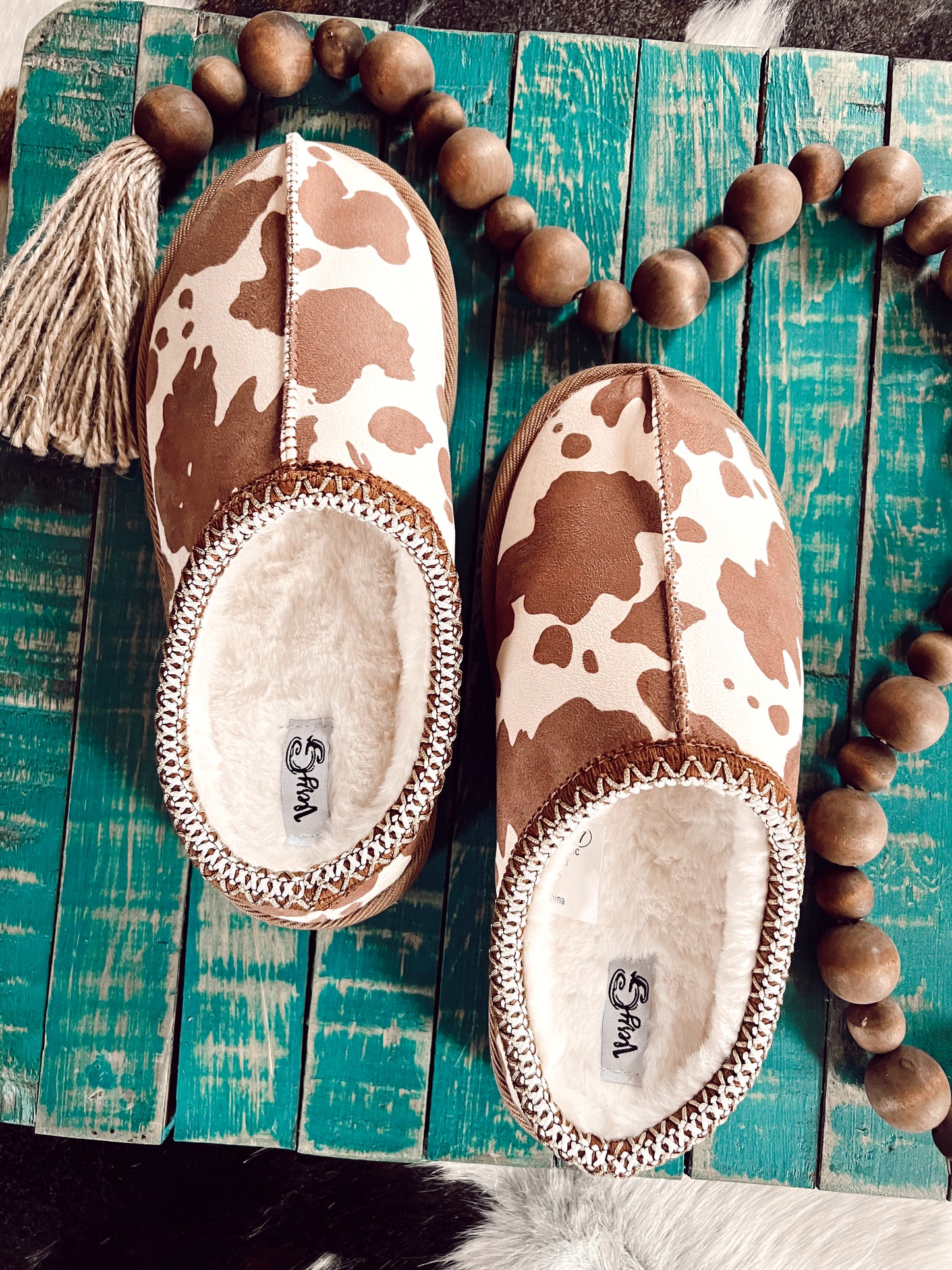 Bruin Cow Print Slippers