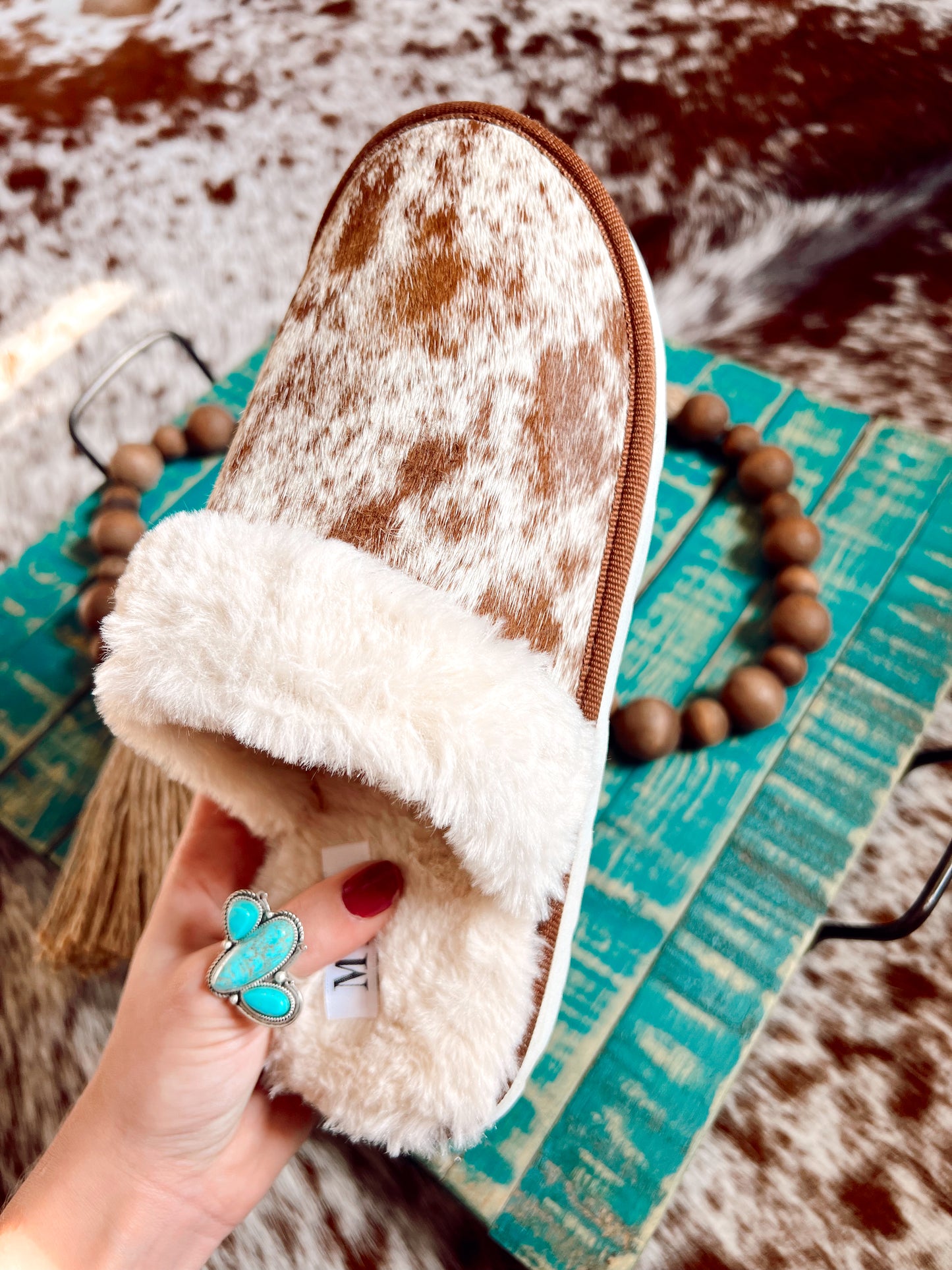 Brown Genuine Cowhide Slippers