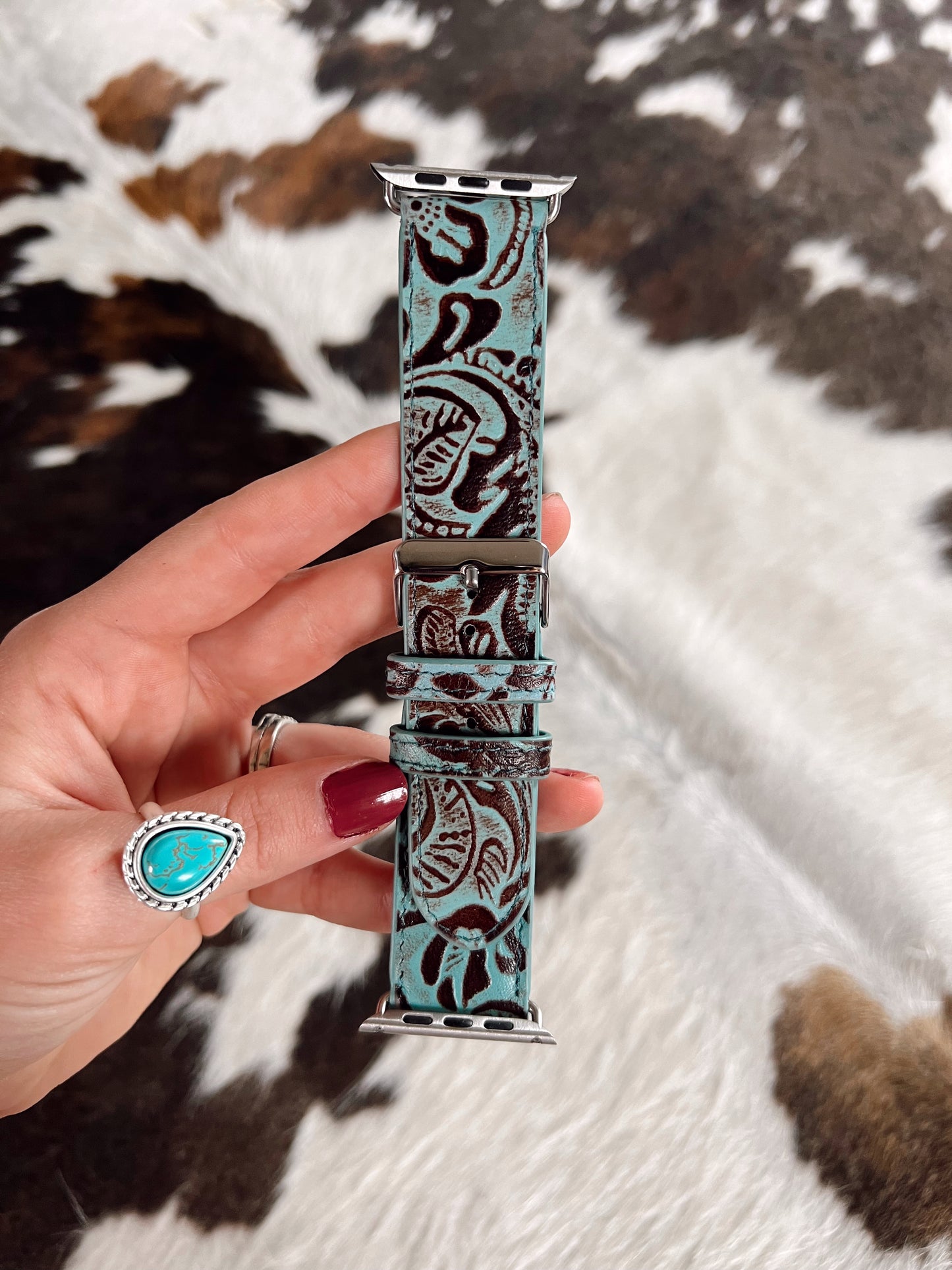 Solemnity Turquoise Leather Apple Watch Band