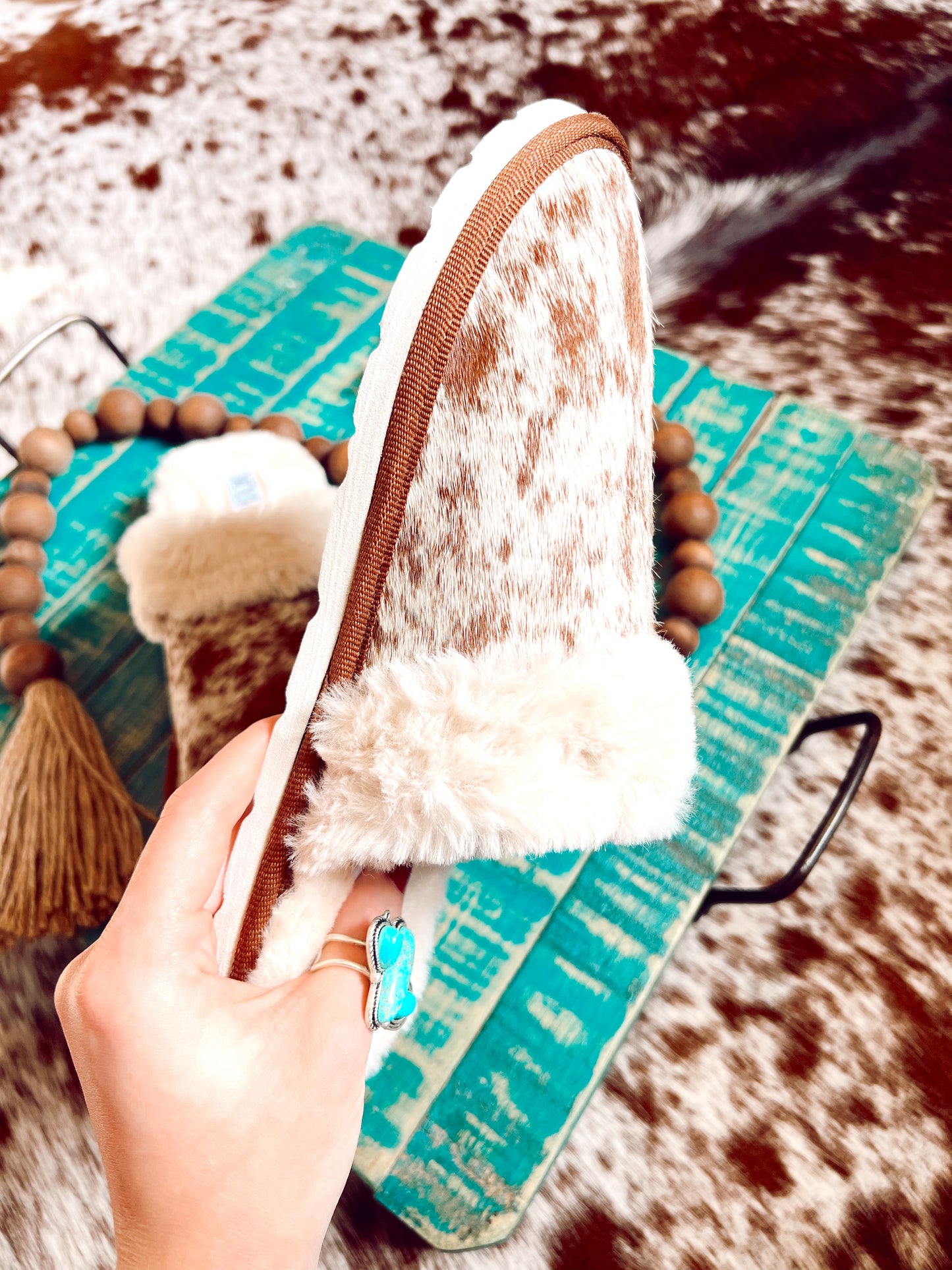 Brown Genuine Cowhide Slippers
