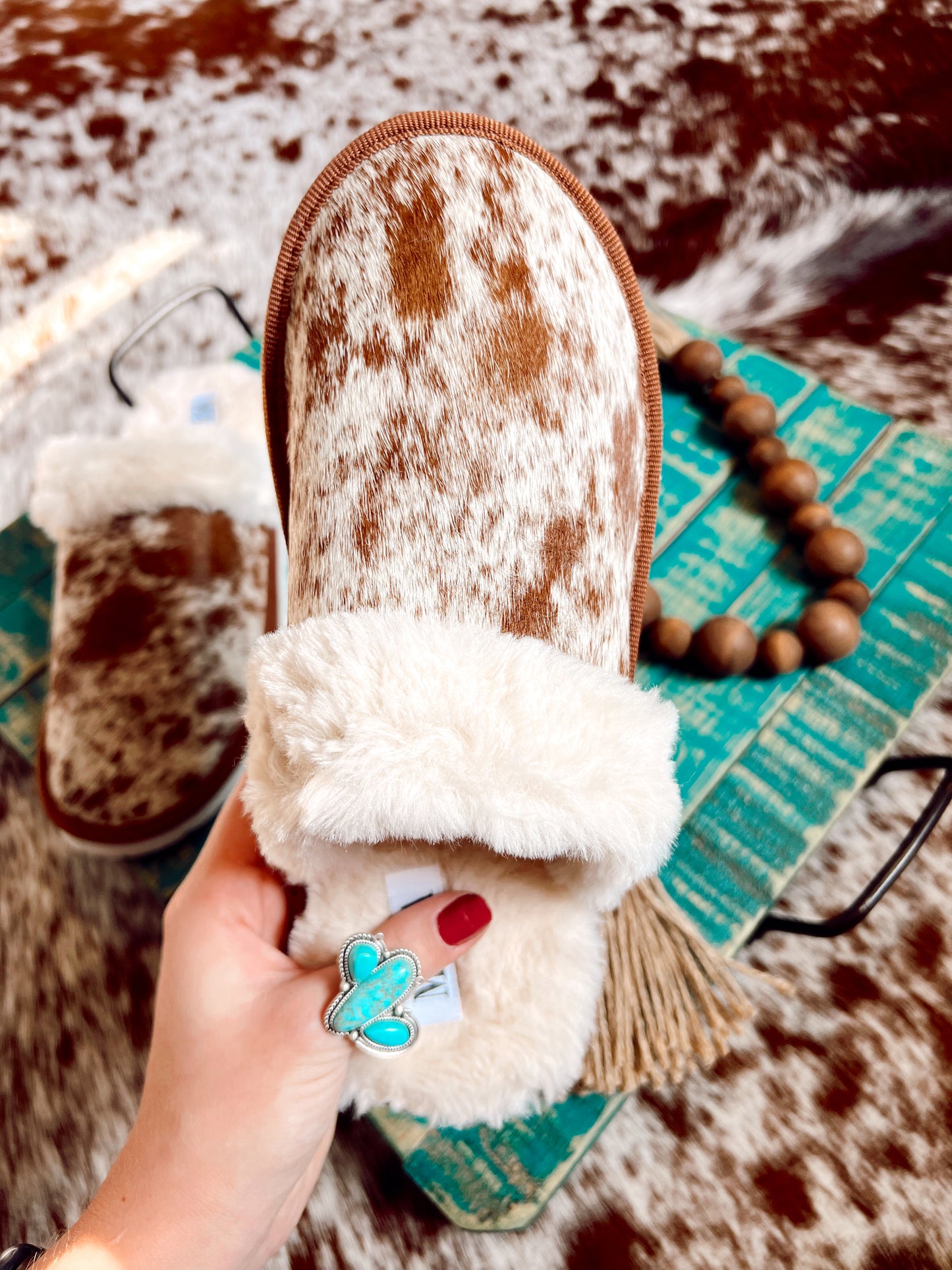 Brown Genuine Cowhide Slippers
