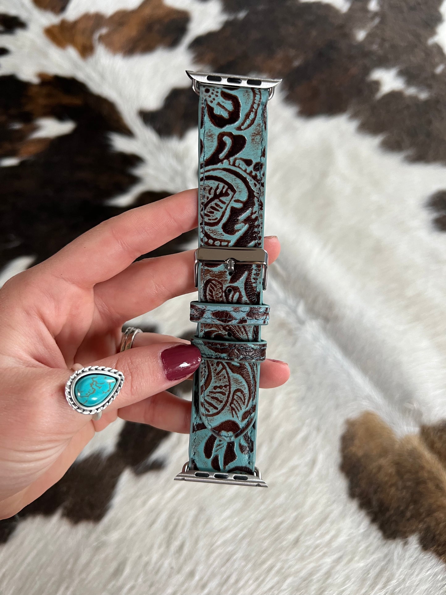 Solemnity Turquoise Leather Apple Watch Band