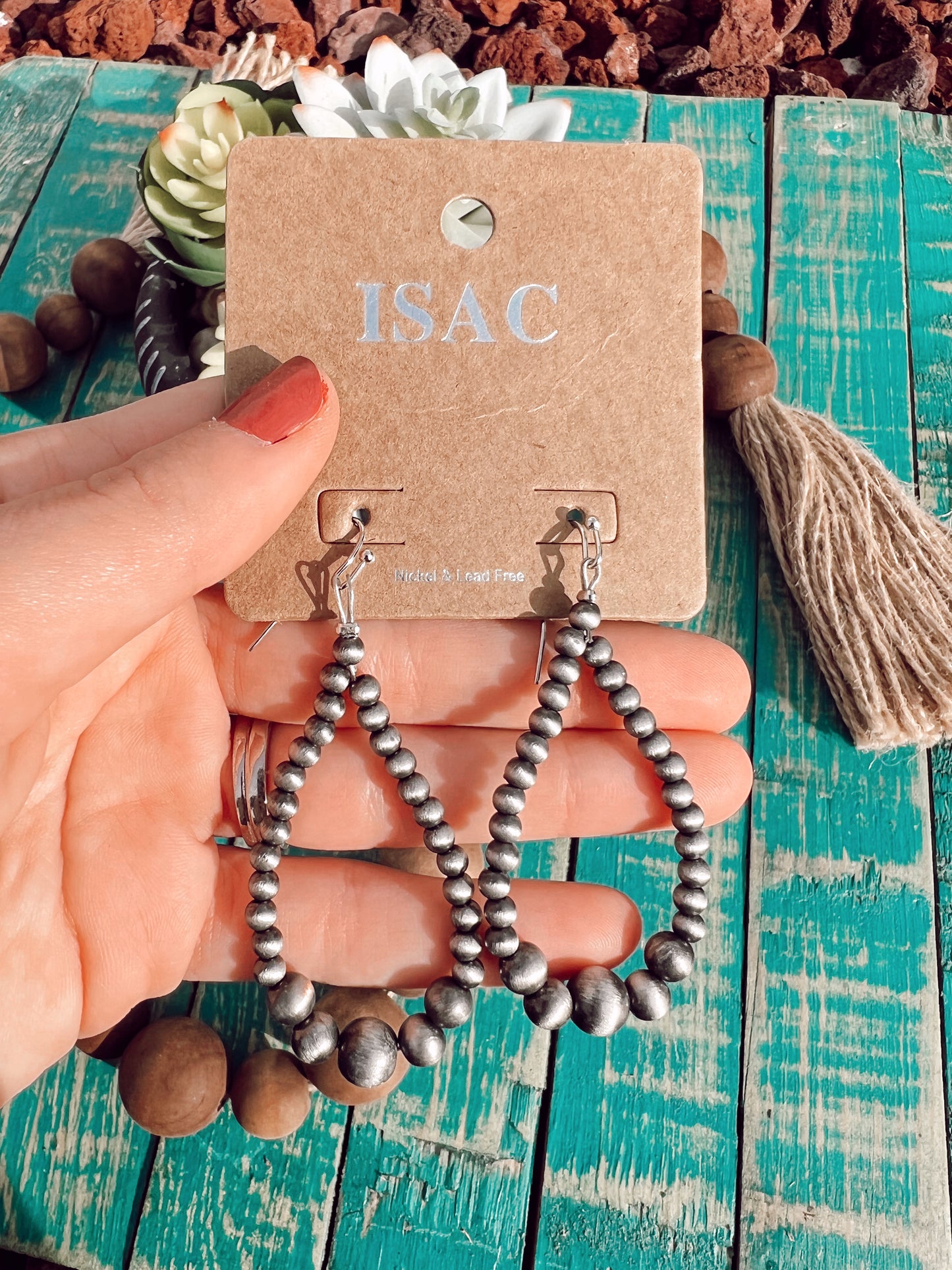Teardrop Silver Beaded Earrings