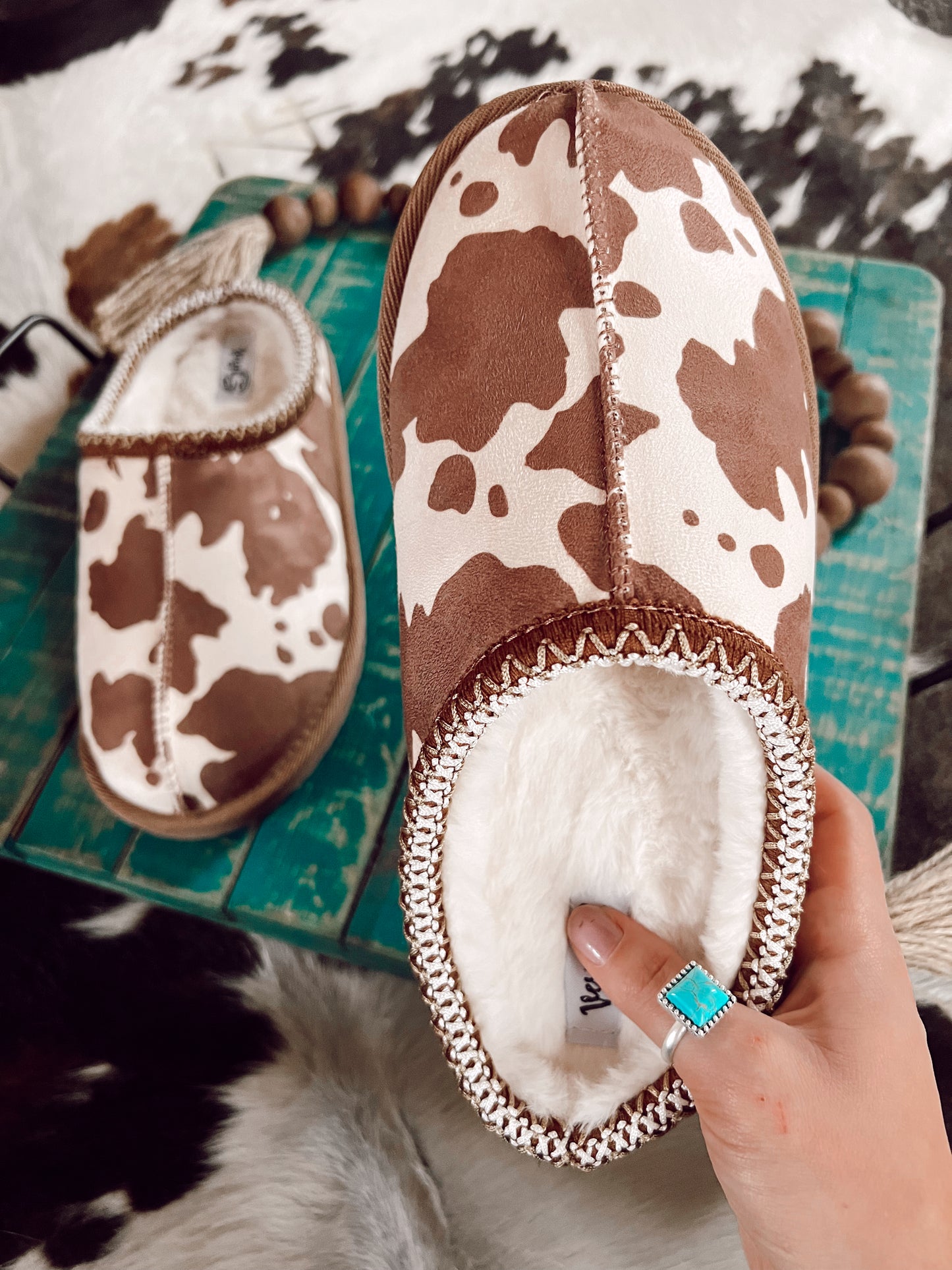 Bruin Cow Print Slippers