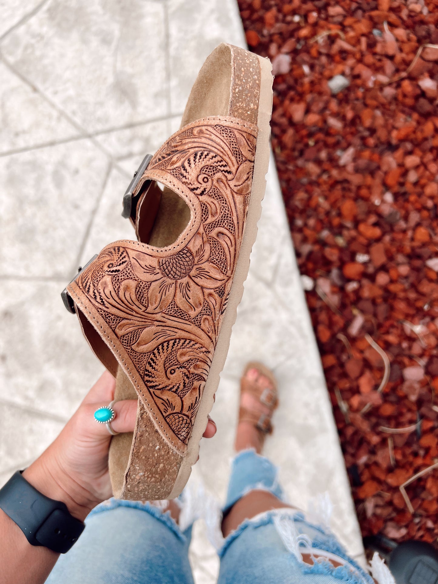 Footo Western Hand Tooled Sandals