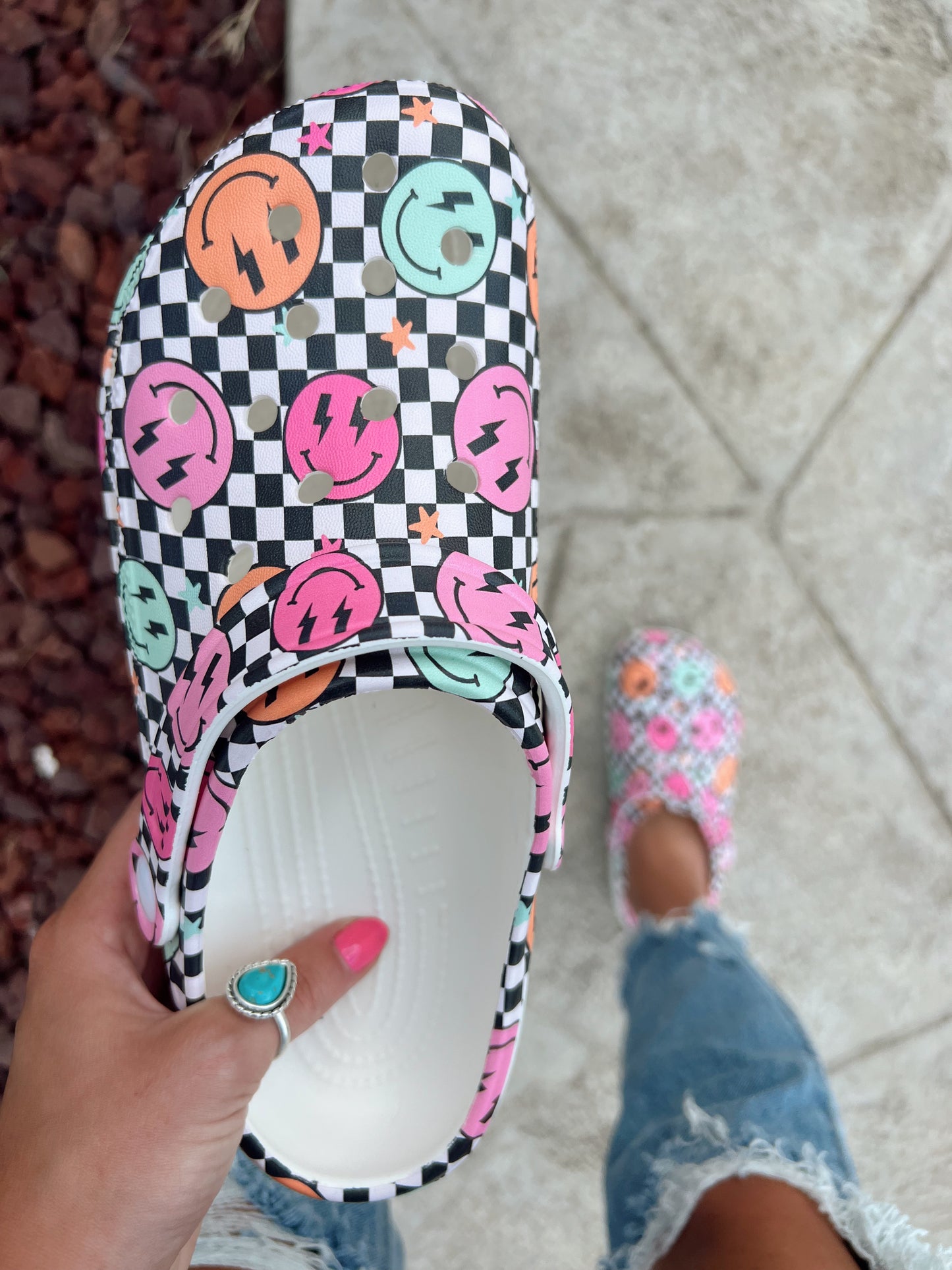 Checkered Smiley Clogs **Read Description for Sizing**