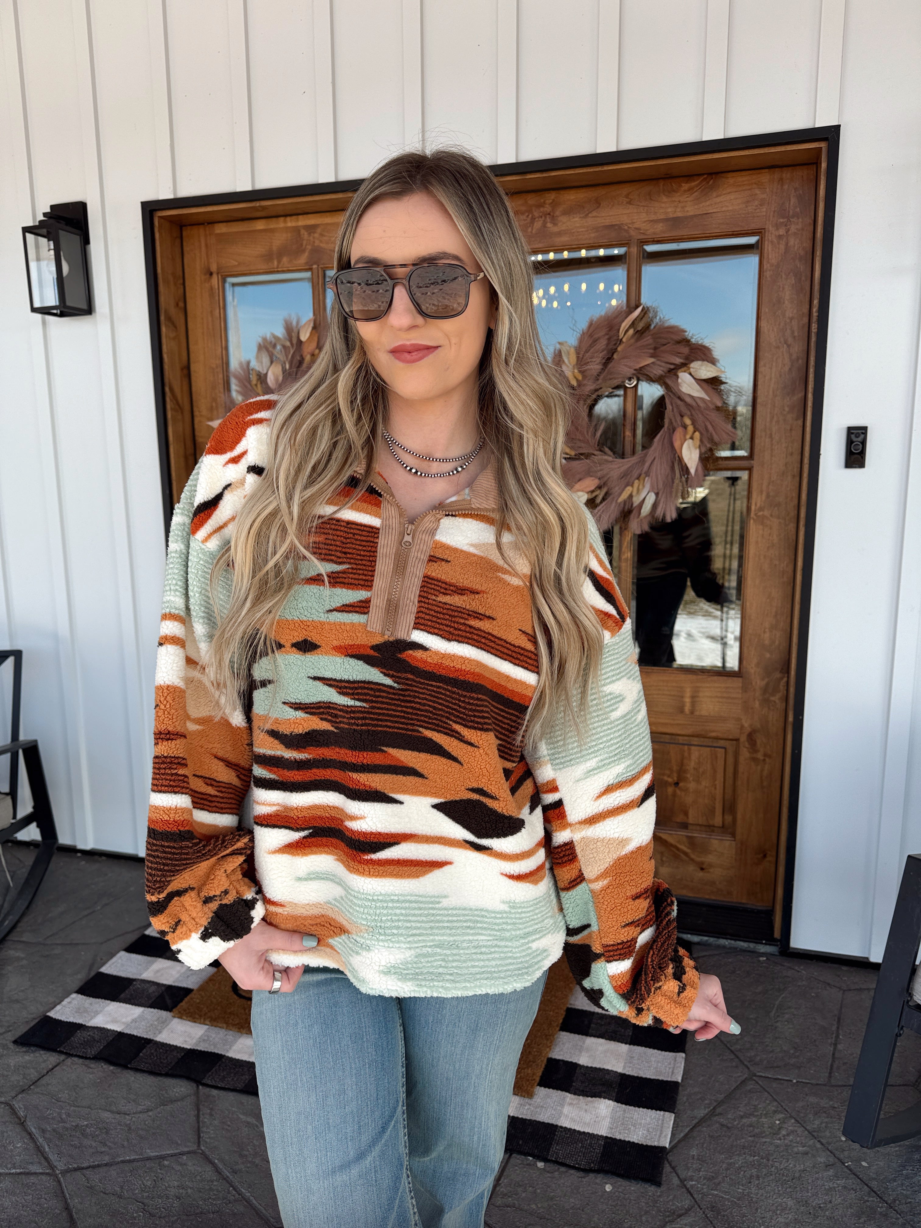 Cory Aztec Teddy Pullover – The Crooked Cactus Boutique