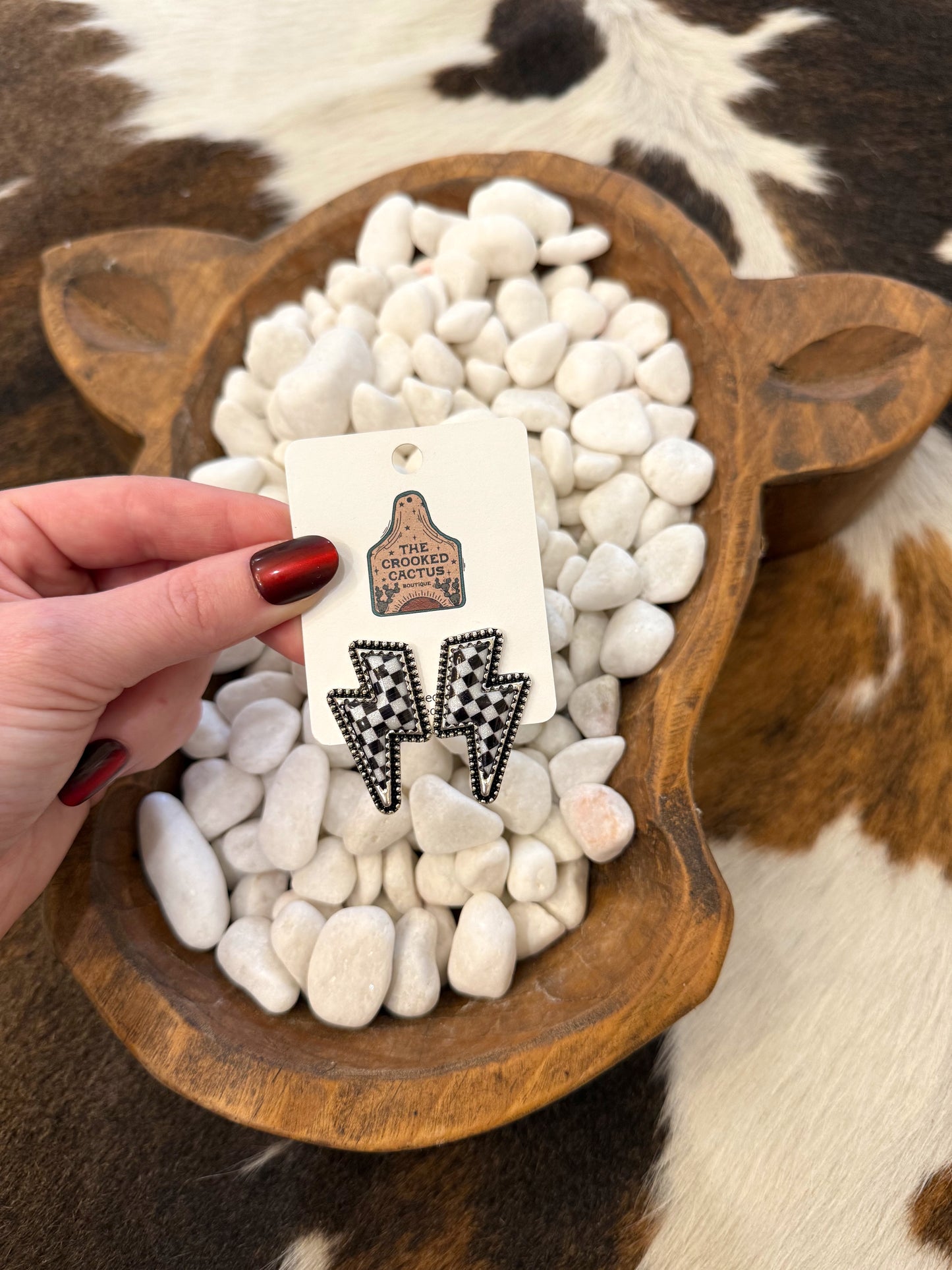 Checkered Lightning Bolt Studs