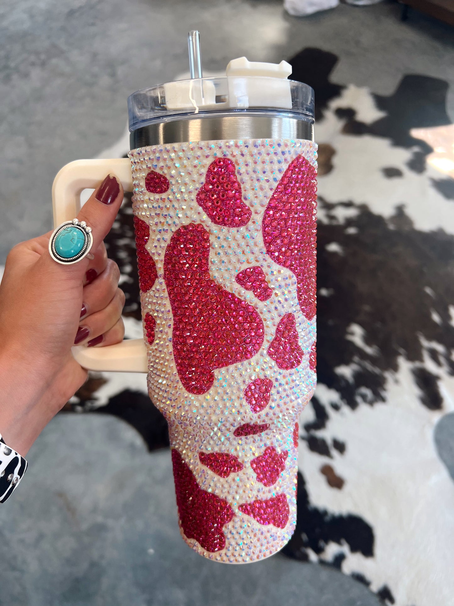 Bling 40 oz Cow Print Tumbler - Hot Pink – The Crooked Cactus Boutique